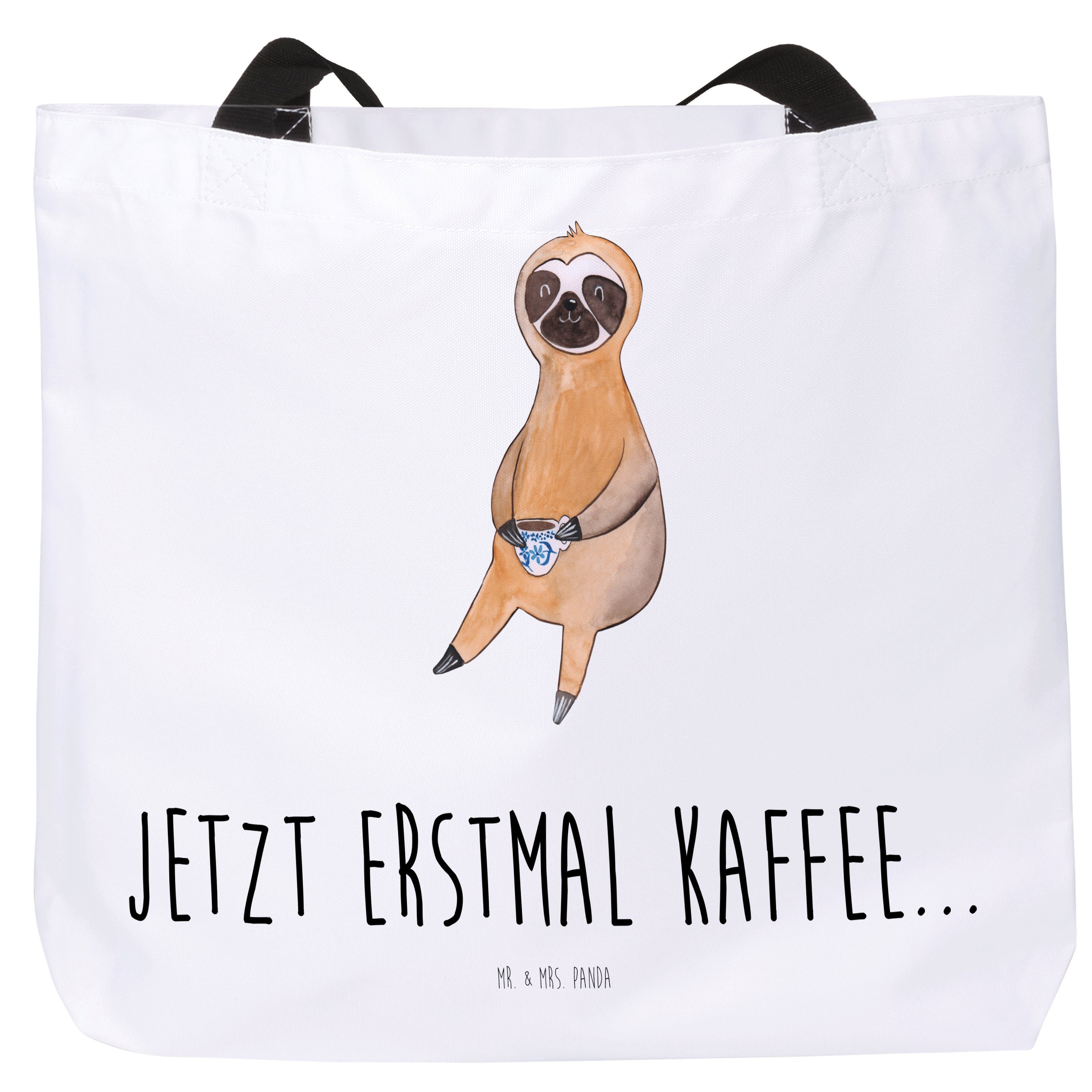 Kaffee Faultier Tragebeutel, (1-tlg) - Kaffee Mr. & Panda Frühaufsteher, - Shopper Geschenk, Weiß Mrs.