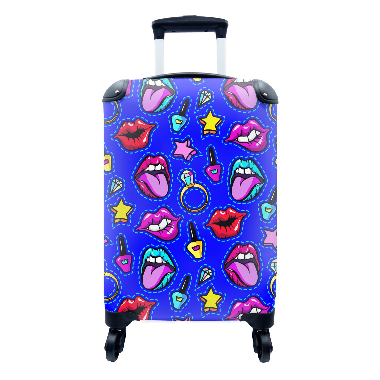 MuchoWow Handgepäckkoffer Muster - Popart - Neon - Blau, 4 Rollen, Reisetasche mit rollen, Handgepäck für Ferien, Trolley, Reisekoffer