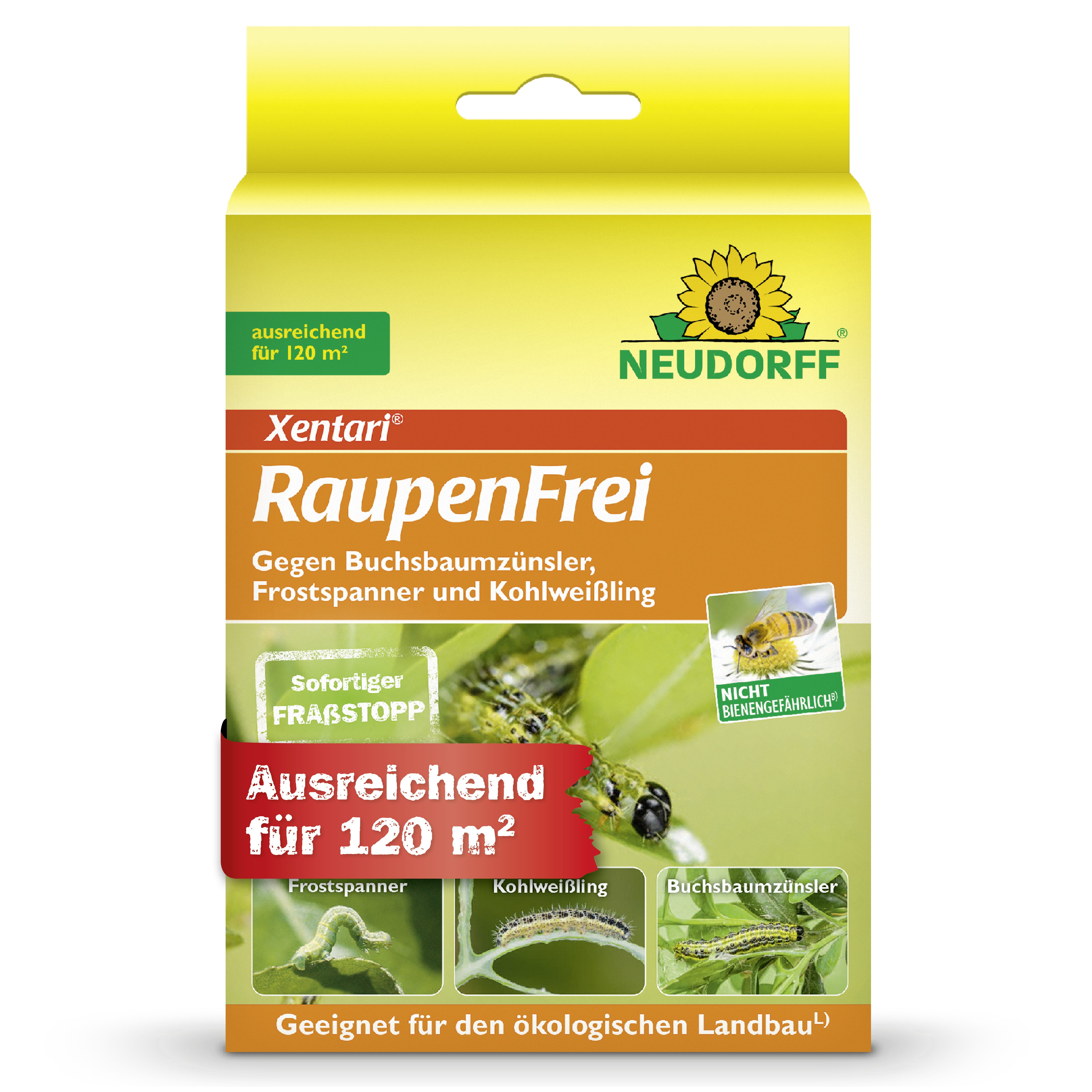 Neudorff Insektenspray Xentari Raupenfrei, 6 g, Wirksames Spritzmittel, biologisch Buchsbaumzünsler bekämpfen