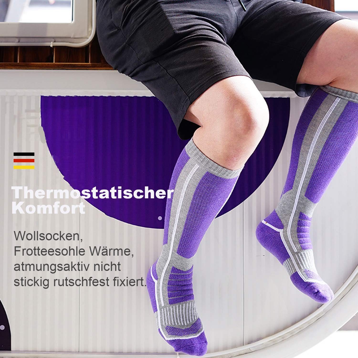 MAGICSHE Lila Thermostrümpfe Verdickte Wollsocken Kniestrümpfe Skisocken