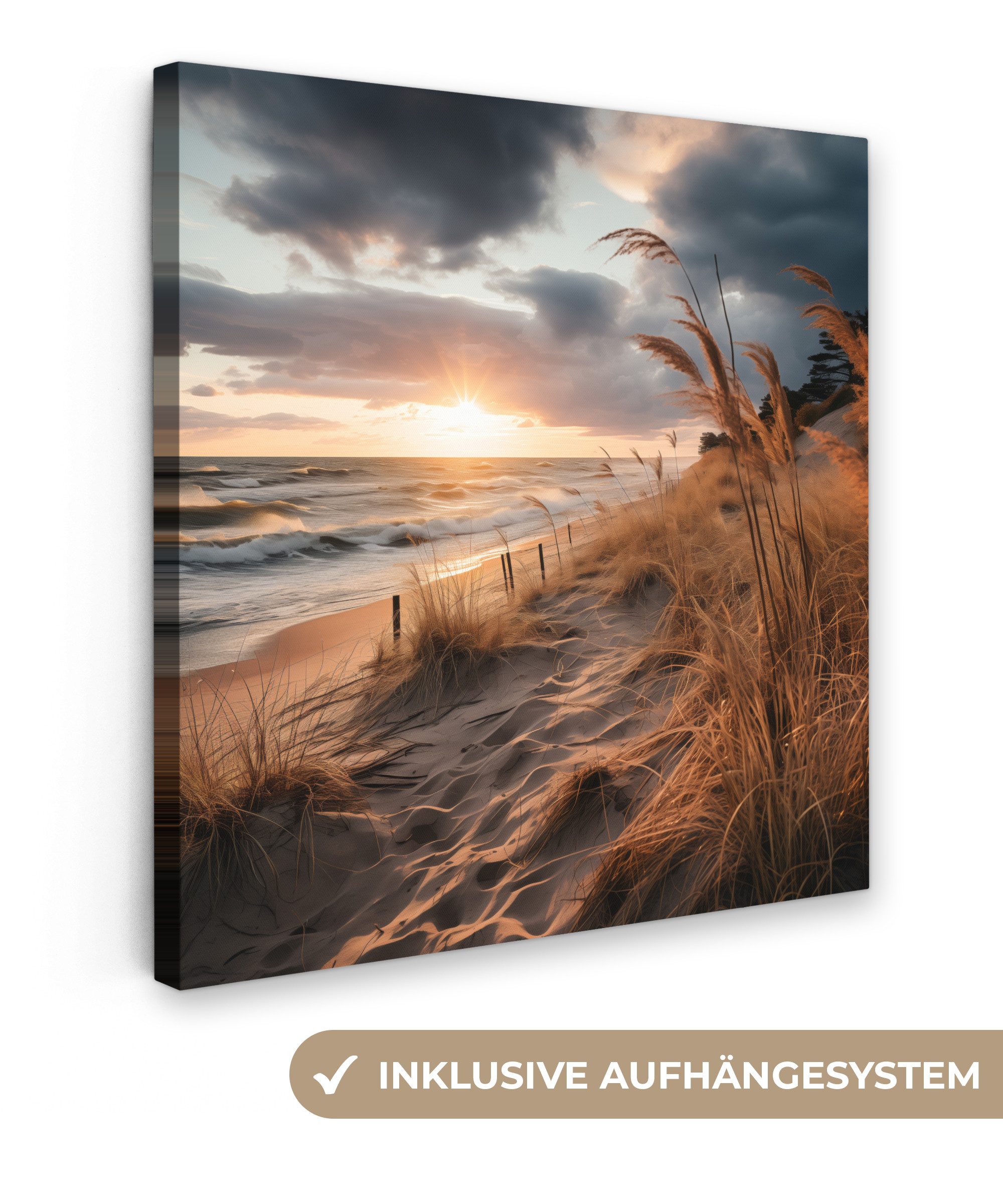 OneMillionCanvasses® Leinwandbild Strand - Dünen - Meer - Sand - Hochgras, Fotodruck (1 St), Wandbild, Deko Schlafzimmer Wohnzimmer Flur 20x20 cm