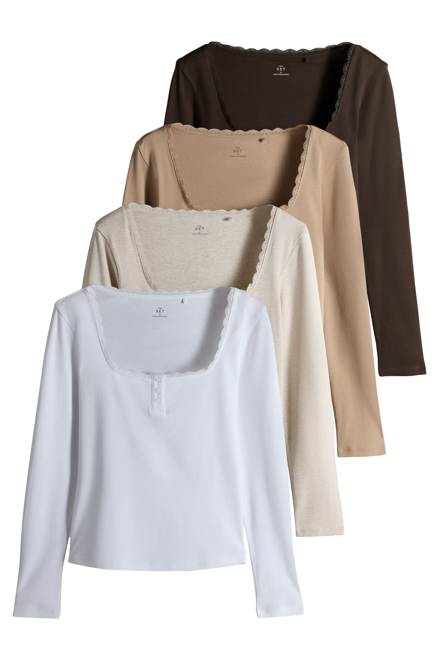 The Set T-Shirt The Set Henley-Langarmshirts mit Spitze, 4er-Pack (4-tlg)