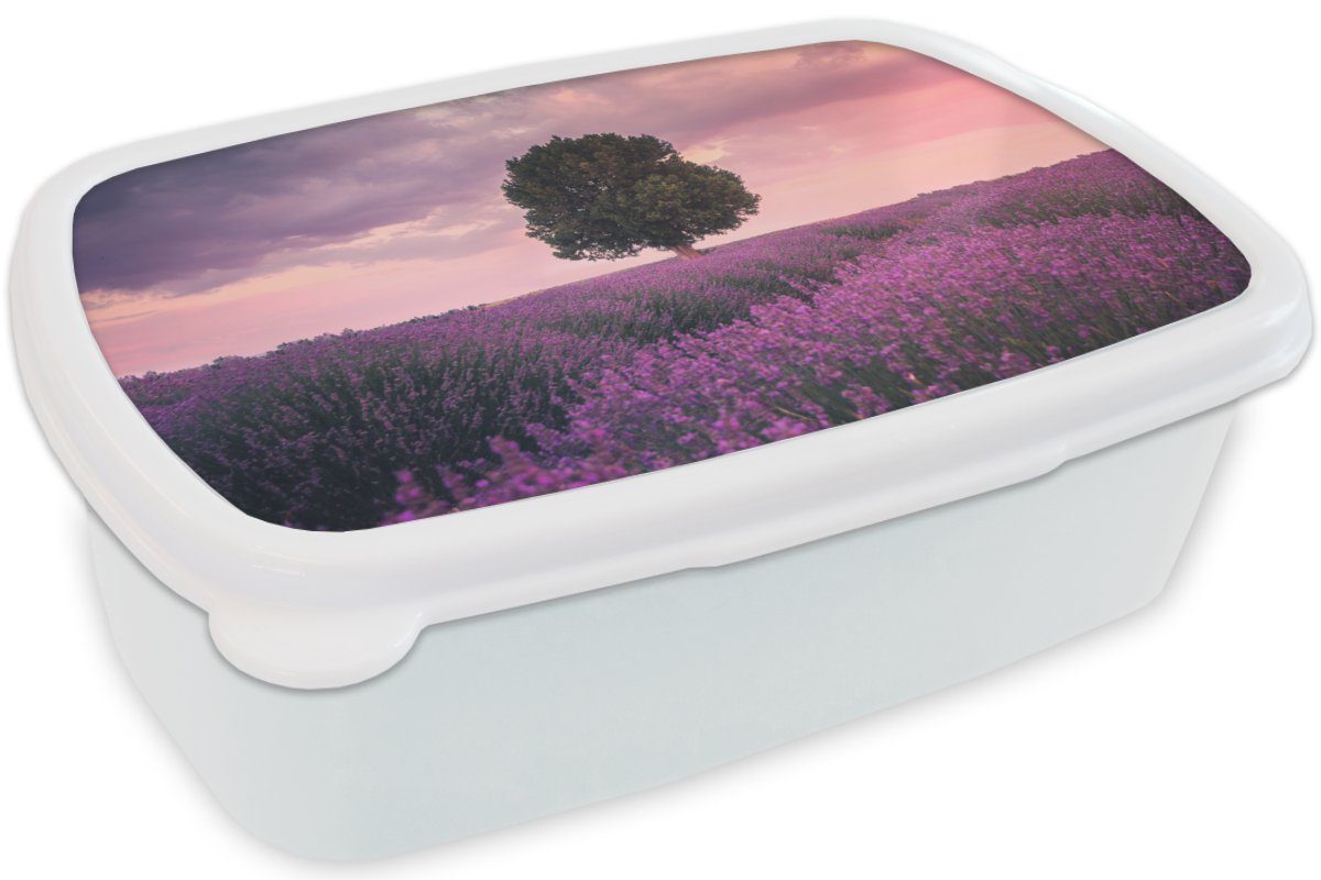 MuchoWow Lunchbox Lavendel - Brotdose, Jungs für und für Brotbox - Baum (2-tlg), Mädchen Blumen und - Kunststoff, Lila Erwachsene, Natur, - Kinder weiß