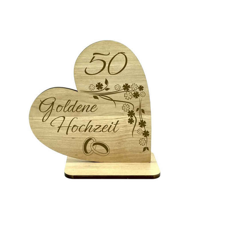 KS Laserdesign Dekofigur »Deko Herz mit Gravur zur goldenen Hochzeit - Geschenke für Frauen & Männer, 50. Jubiläum der Ehe, Hochzeitstag«, aus Erle Holz