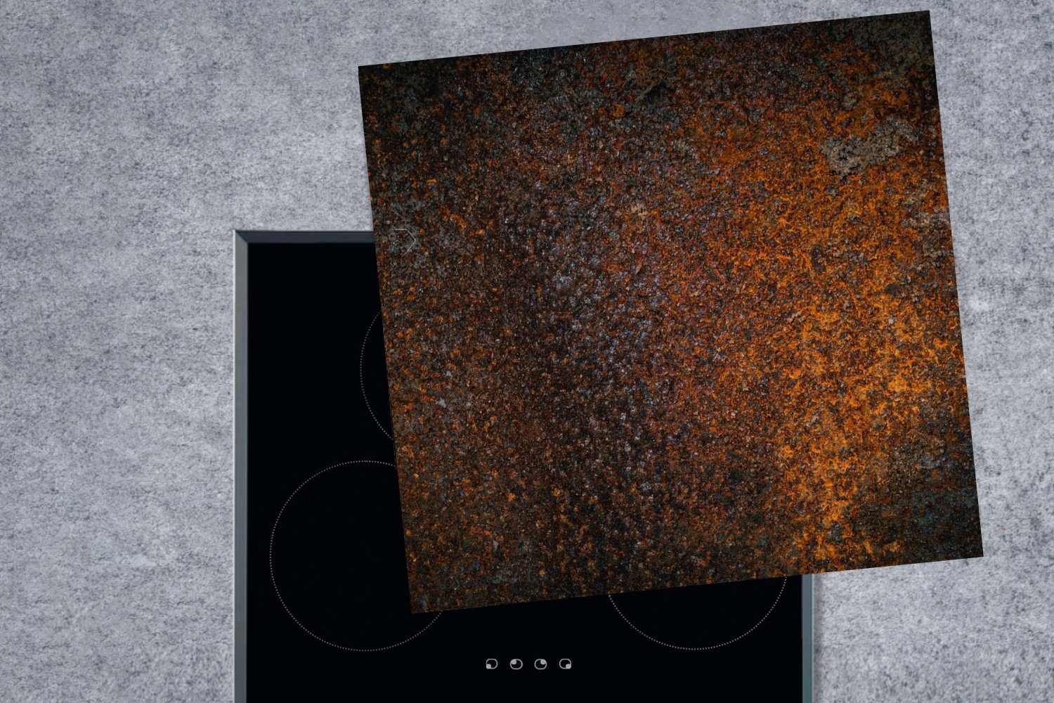 - küche tlg), 78x78 Ceranfeldabdeckung, Orange Herdblende-/Abdeckplatte für Rost Arbeitsplatte MuchoWow - cm, Vinyl, (1 Muster,