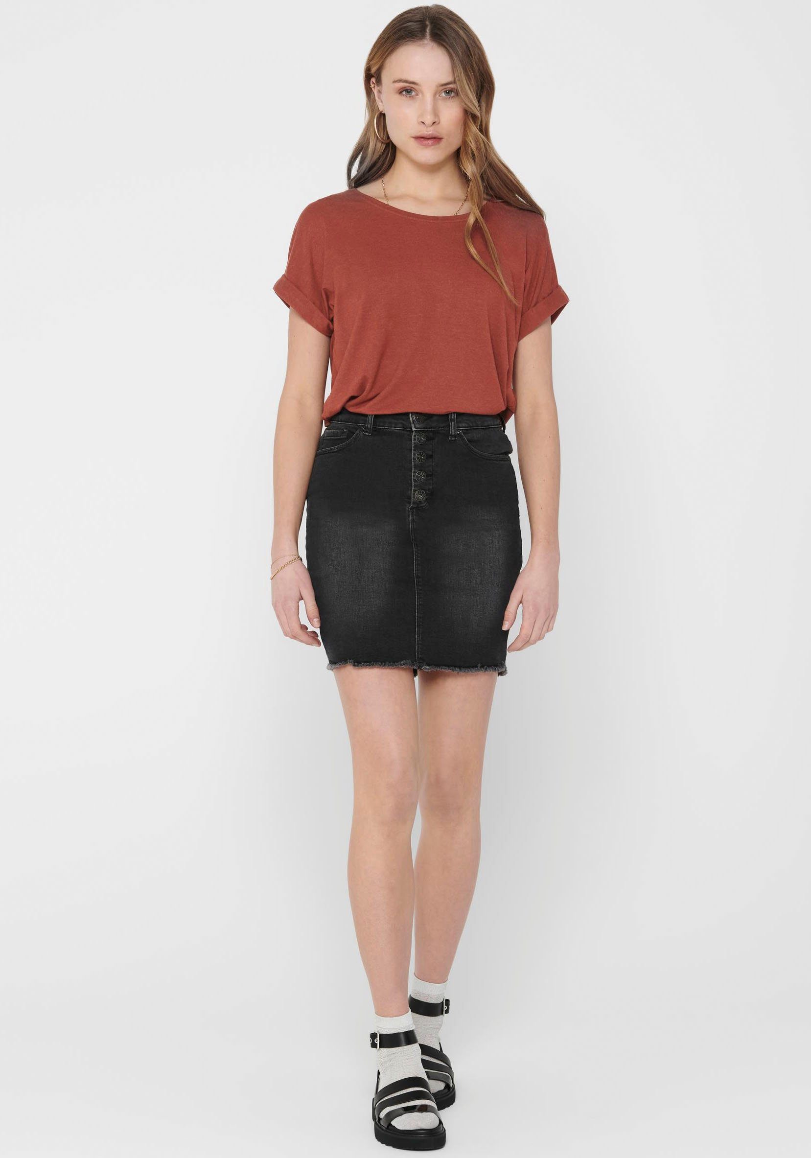 ONLY T-Shirt ONLMOSTER – T-Shirt mit melierter Optik und elastischem Material meliert, casual, lässig geschnitten, Viskosemischung, Rundhals – Bild 3 von 5