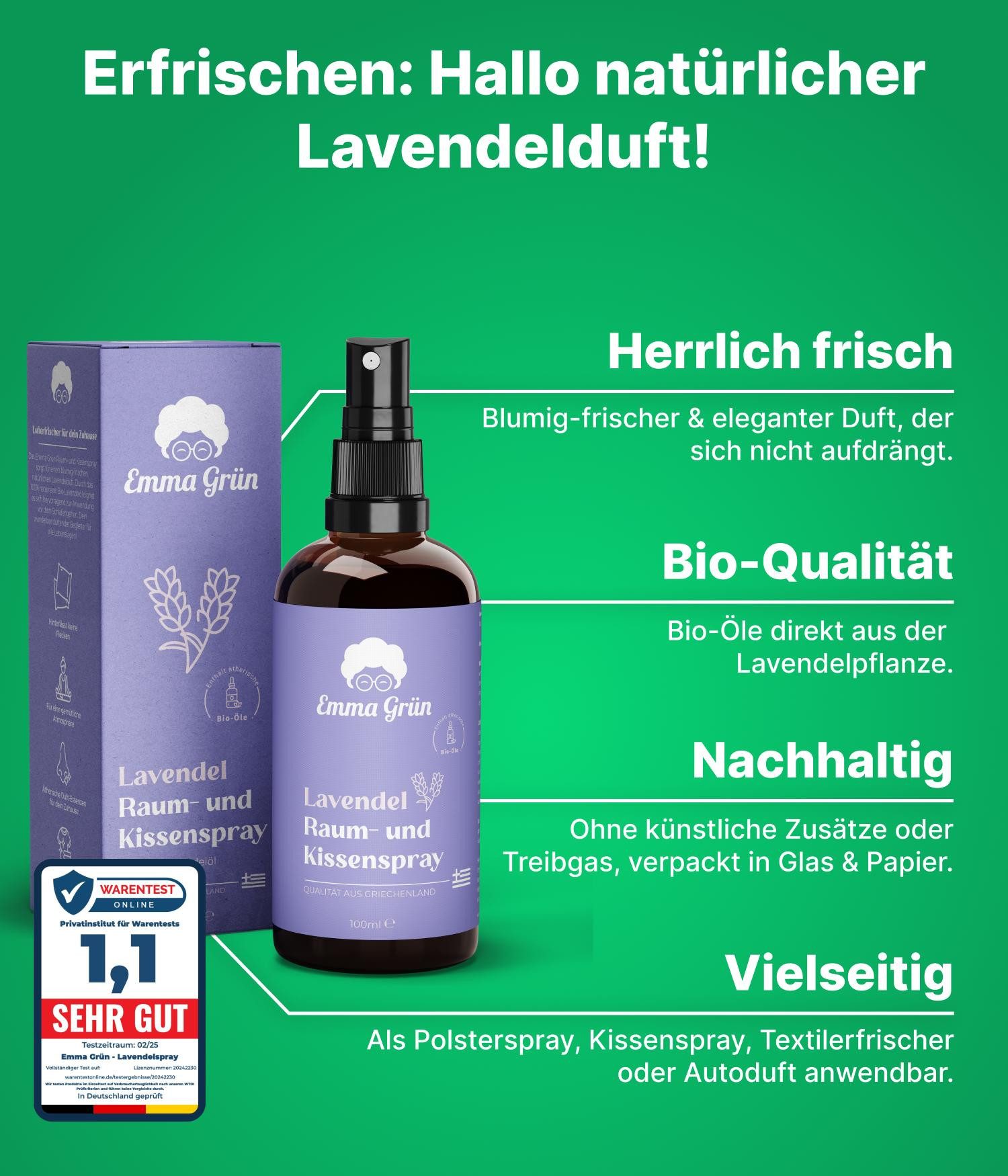Emma Grün Polster reinigen Sparset mit Reiniger & Lavendelspray Polsterreiniger (Polsterreiniger Set, [- Polsterreiniger 500 ml, Polsterbürste, Raumspray Lavendel 100 ml)