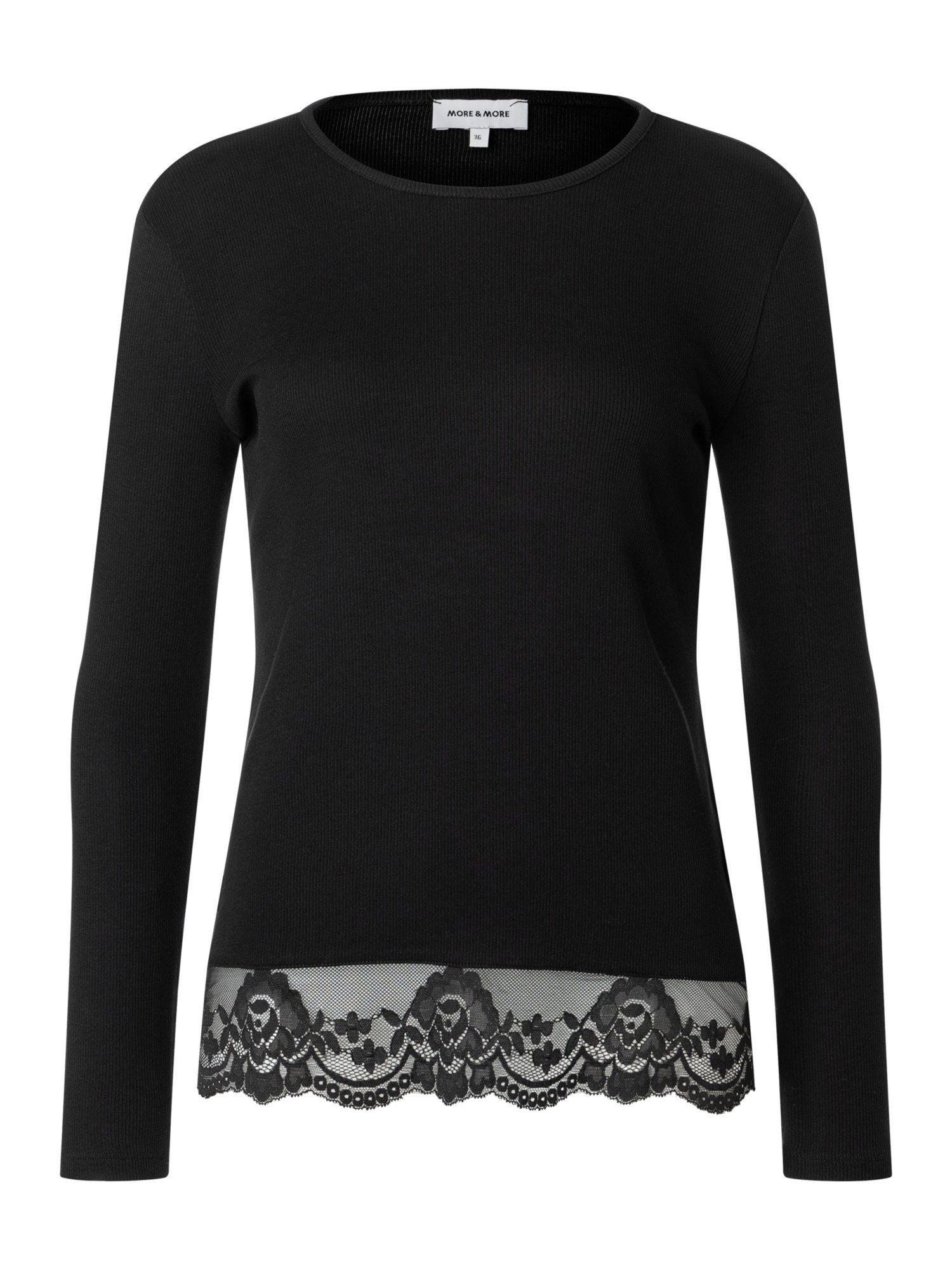 MORE&MORE T-Shirt schmales, geripptes Langarmshirt, Spitzenbesatz