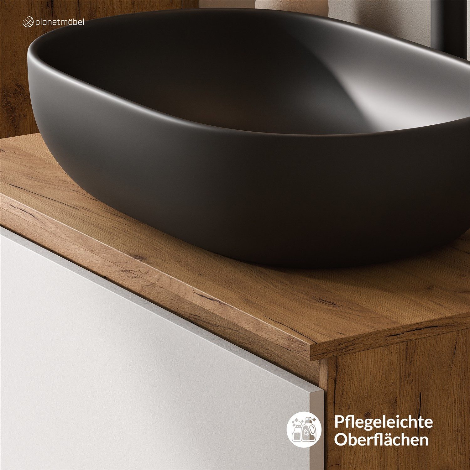 Planetmöbel Waschtisch-Set Arisa 2 teilig, Waschtisch mit Unterschrank 80 cm, Waschbecken 60 cm, (Waschtischunterschrank hängend für Gäste WC & Bad, weiß, 2-St., Badmöbel Set mit Waschbecken 60 cm schwarz), Schublade mit Soft-Close Funktion