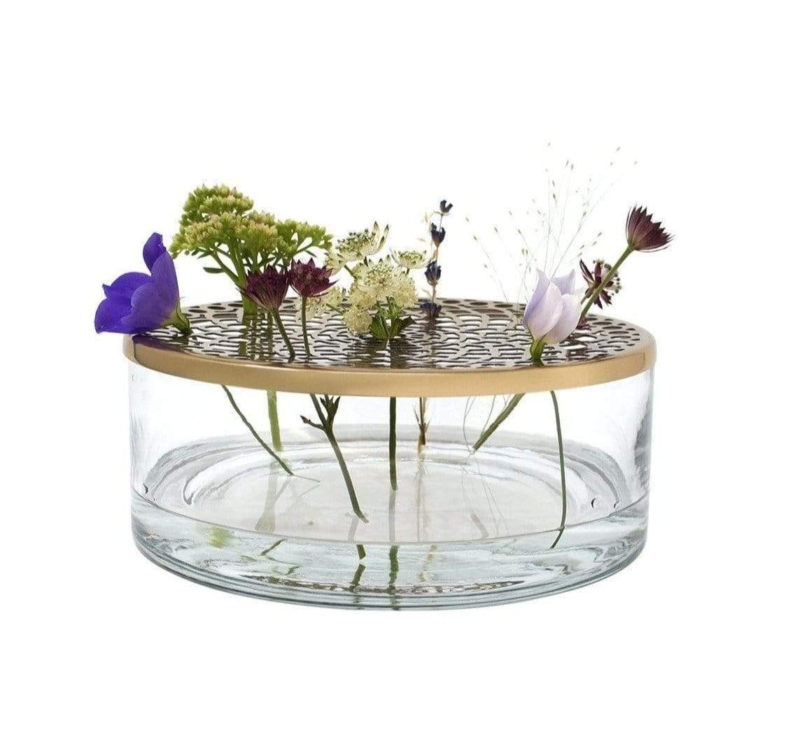 LaLe Living Dekovase Buket mit Deckel in Gold Ø20,5 cm H:7cm, aus Eisen und Glas