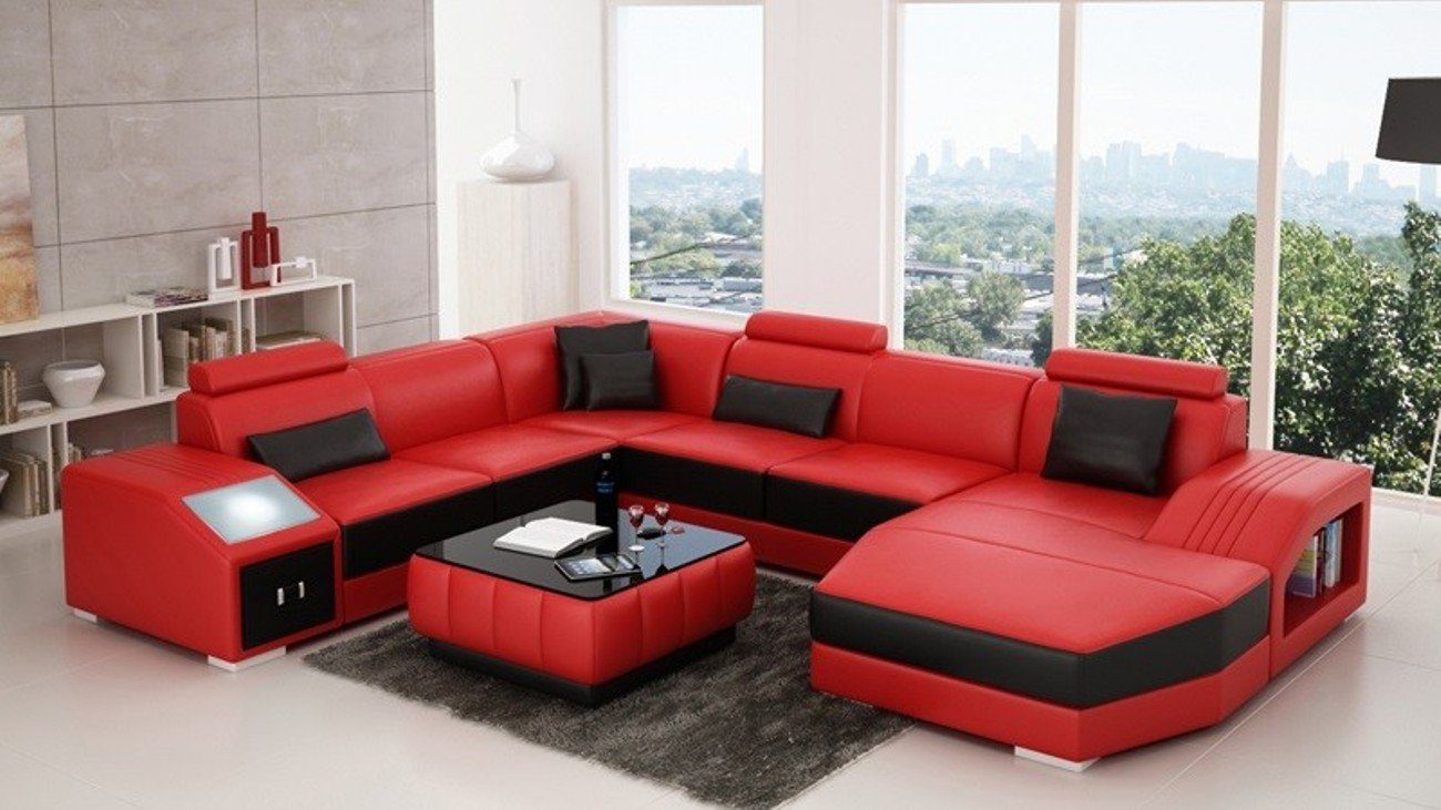 Leder Garnitur Design Rot JVmoebel Sofa Sitz Couchen Polster Luxus Couch Eck Ecksofa,