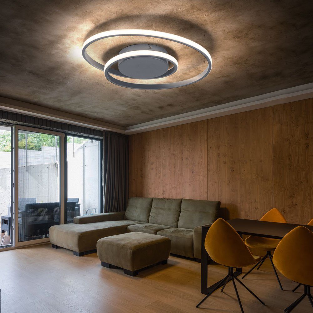 LED Deckenleuchte, dimmbar verbaut, etc-shop Modern LED LED-Leuchtmittel Warmweiß, fest Wohnzimmerlampe Deckenleuchte silber