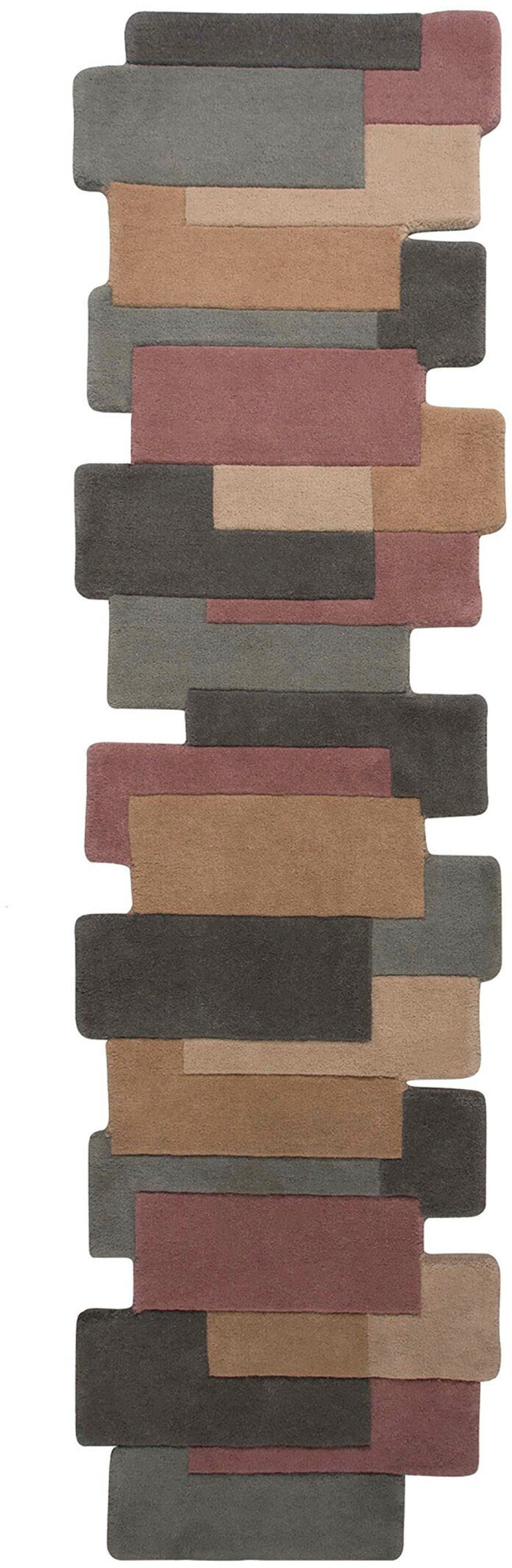 Läufer Abstract Collage, Teppichläufer modern, RUGS, Karo Wolle, 11 100% Design, Höhe: Patchwork, FLAIR mm, rechteckig, rosé mehrfarbig