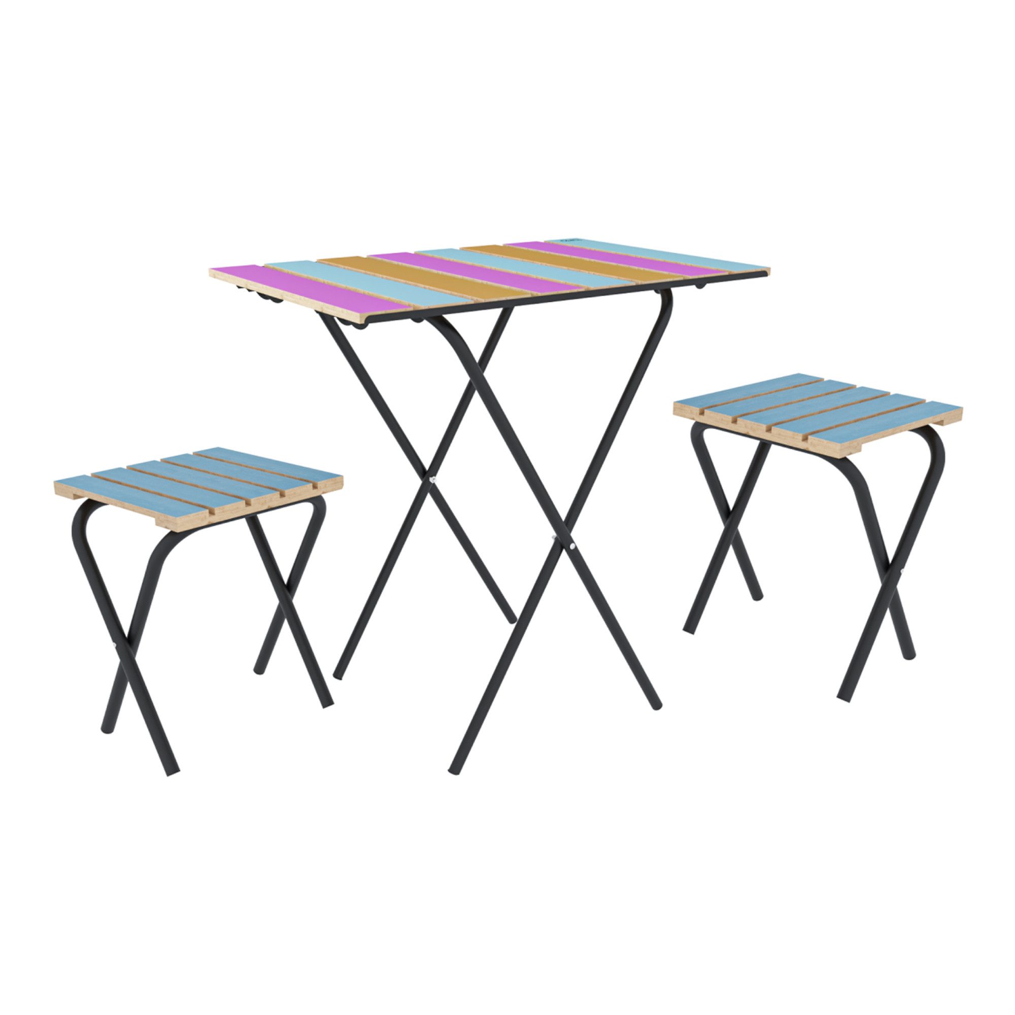 en.casa Garten-Essgruppe, (Set, 3-tlg), »Pieksämäki« Set aus 1 Tisch und 2 Hockern Mehrfarbig