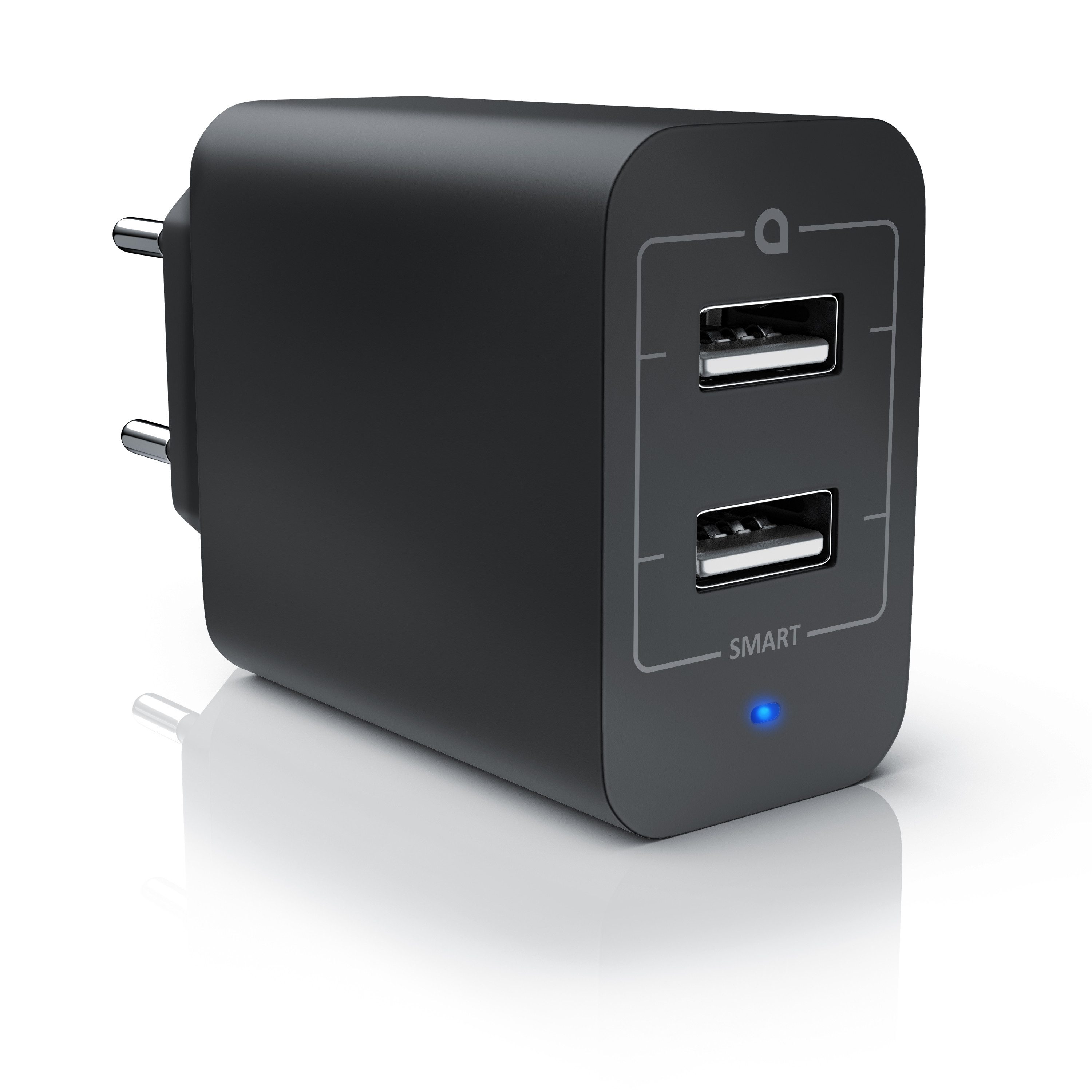 Aplic 2-Port Netzteil für Handy/Smartphone/Tablet, 4800mA -2400mA je Port USB-Ladegerät (4800 mA, 1-tlg., 24 Watt Dual Port Smart USB Charger mit Power LED, 4800mA insgesamt)