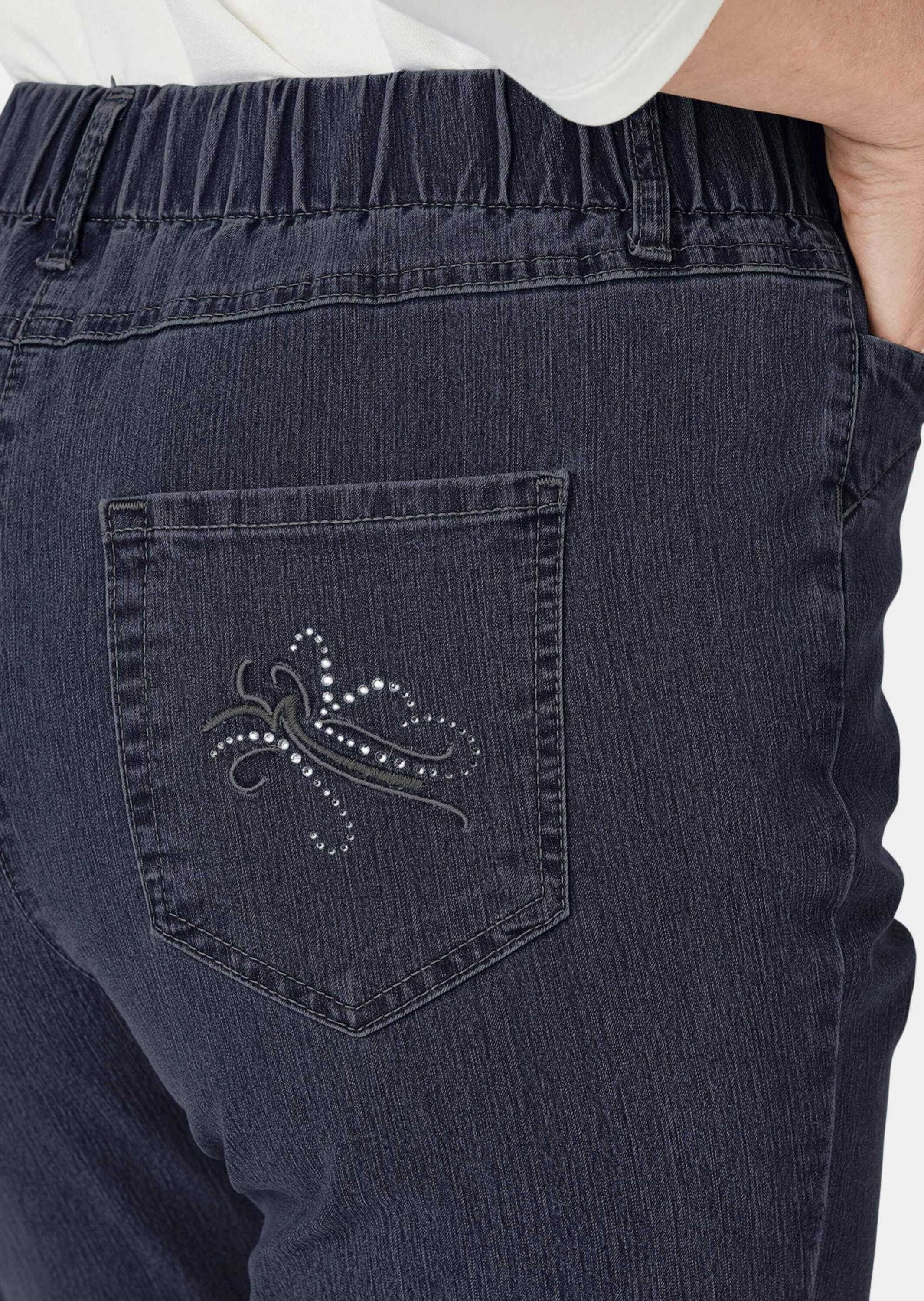 GOLDNER Bequeme Jeans Kurzgröße: Baumwollhose mit Rundumdehnbund Stretchjeans im 4-Pocket- Stil mit Taschen und Knöchellänge