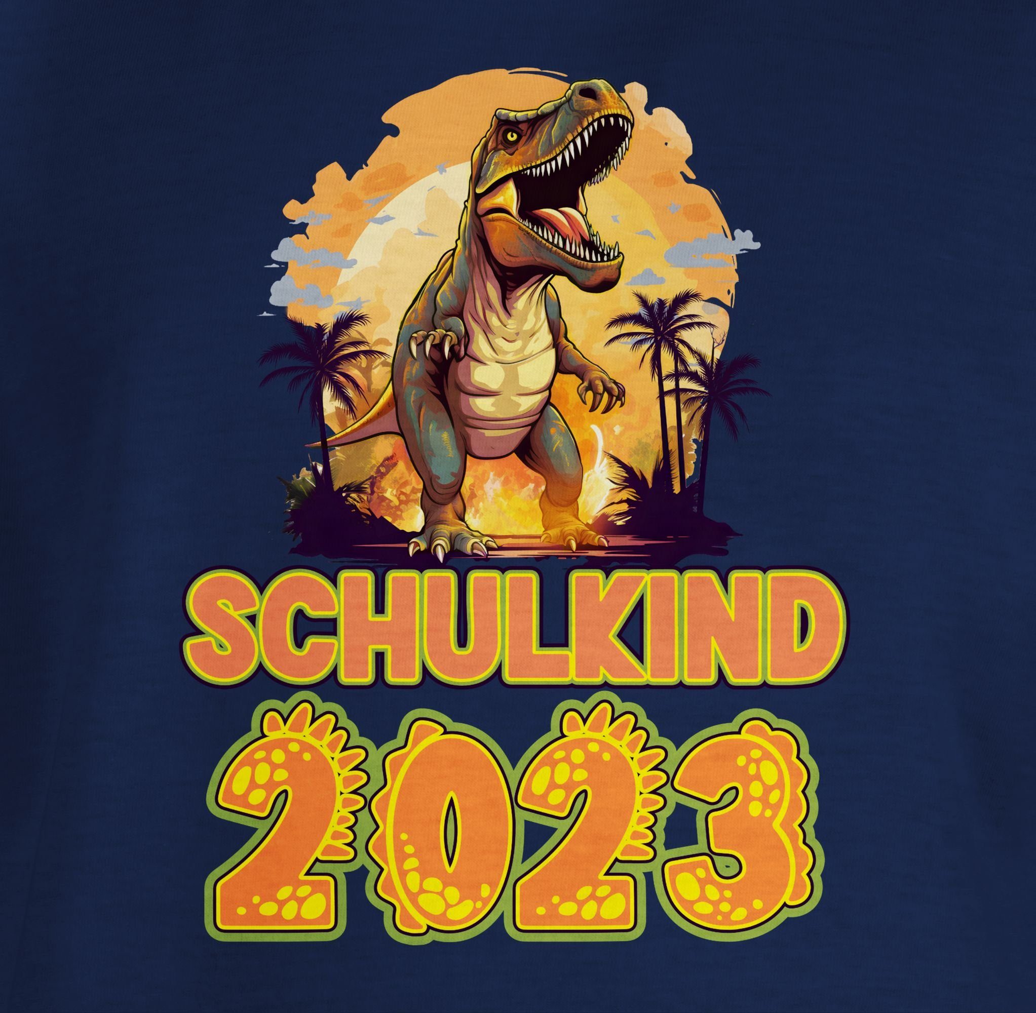 Shirtracer T-Shirt Schulkind 2023 Dinosaurier Junge Blau 1 Einschulung Geschenke Saurier Dino Navy Schulanfang