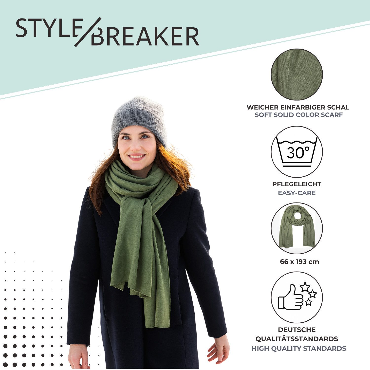 styleBREAKER Modeschal Unifarbener Schal mit Fransen, (1-St)