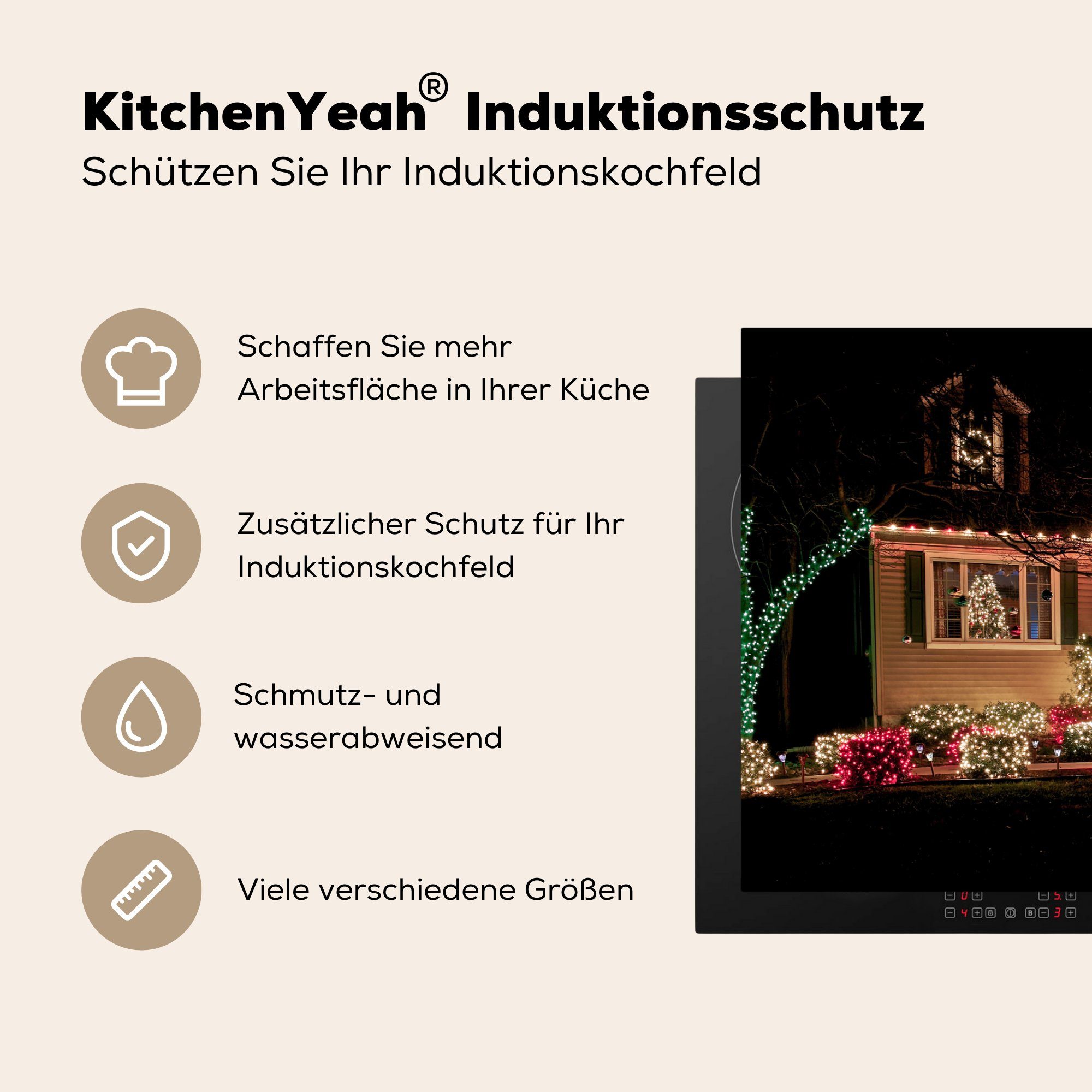 Schutz (1 Weihnachten Vinyl, Weihnachtsschmuck Weihnachtsbeleuchtung, Ceranfeldabdeckung Induktionskochfeld - MuchoWow - tlg), Herdblende-/Abdeckplatte 81x52 küche, für die cm,