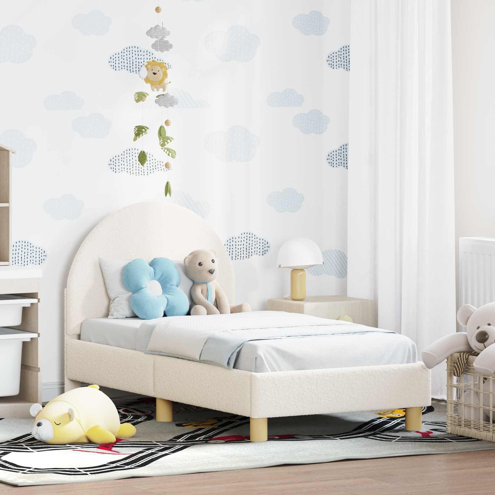 vidaXL Bett Kinderbettgestell mit Kopfteil Creme 70 x 140 cm Bouclé (1-tlg) – Bild 2 von 5