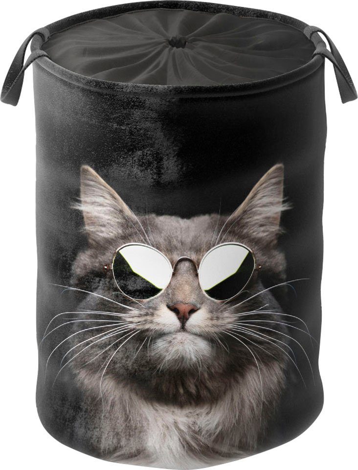 Sanilo Wäschekorb Cool Cat, kräftige Farben, samtweiche Oberfläche, mit Deckel