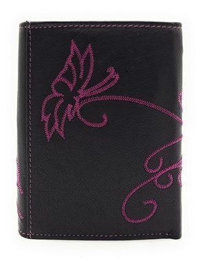 JOCKEY CLUB Geldbörse echt Leder Damen Portemonnaie mit RFID Schutz Schmetterling, mit schöner Stickerei pink berry