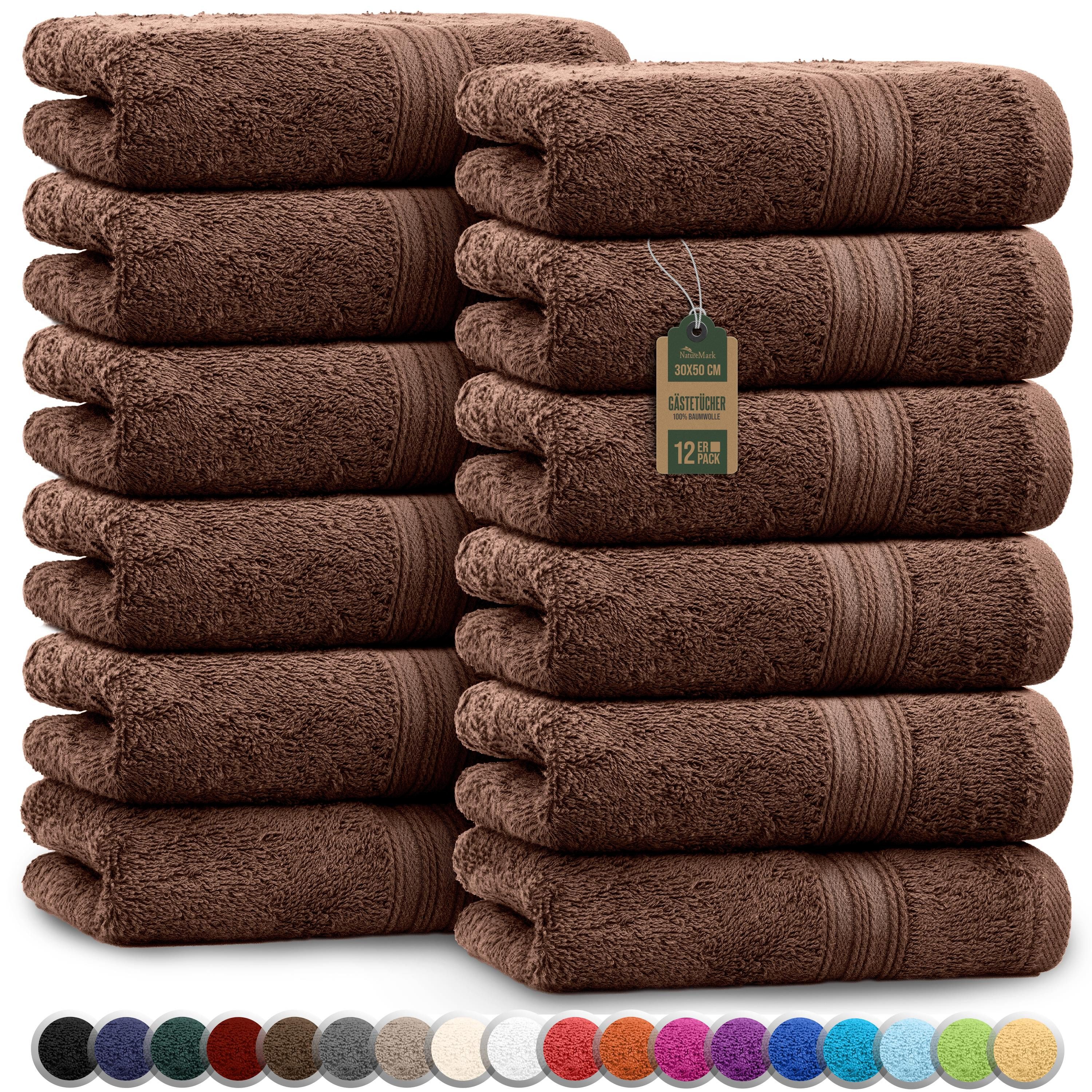 NatureMark Gästehandtuch Gästetuch 500gsm, 100% Baumwolle (12-St), Gästehandtuch Premium Qualität, 30x50cm, Schoko braun