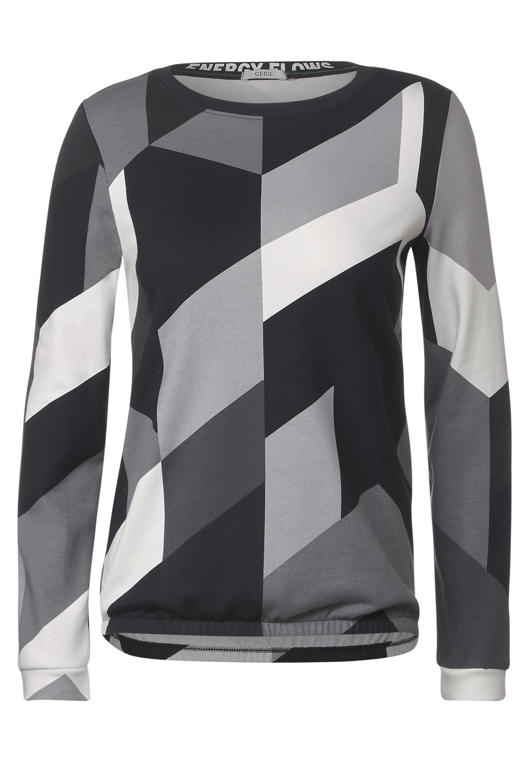 Cecil T-Shirt Geometric Terry Shirt Black | Rundhalsshirts