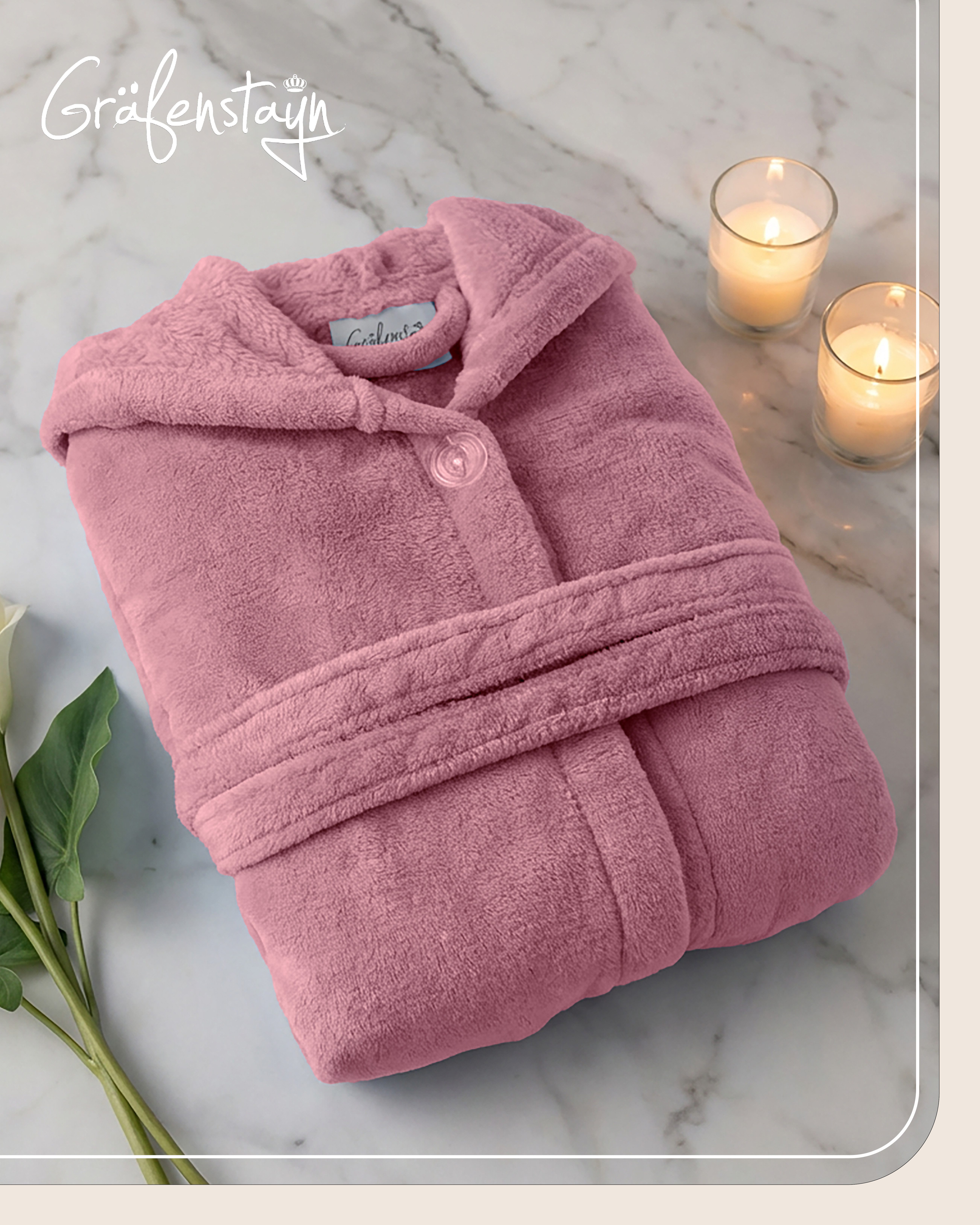 Gräfenstayn Kinderbademantel aus Fleece mit Kapuze & Knopf – Flauschiger Kinder-Bademantel, für Jungen & Mädchen, Größe 170-176