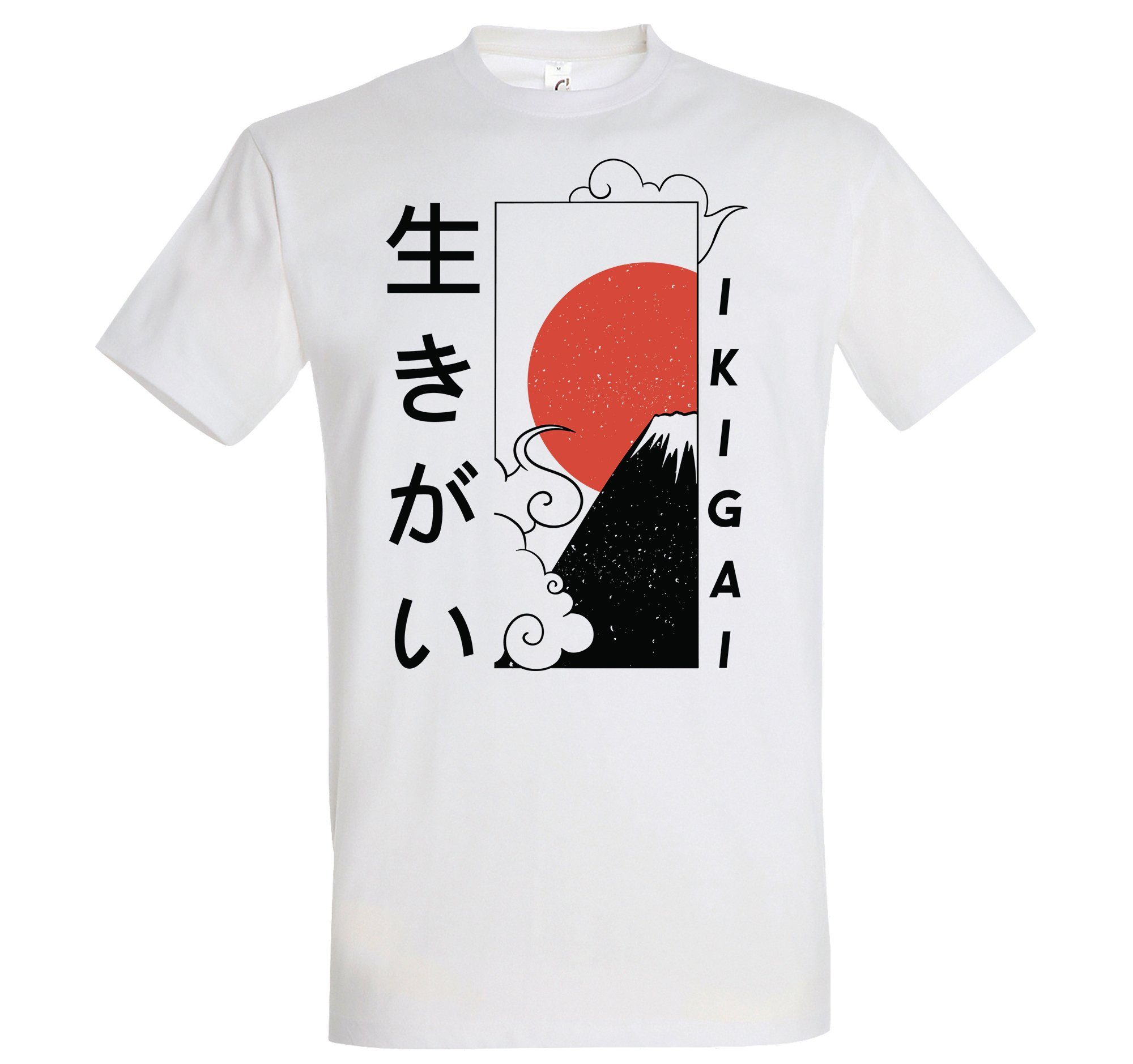 Herren Ikigai Weiß Youth mit Japan trendigem Designz T-Shirt Frontprint Shirt