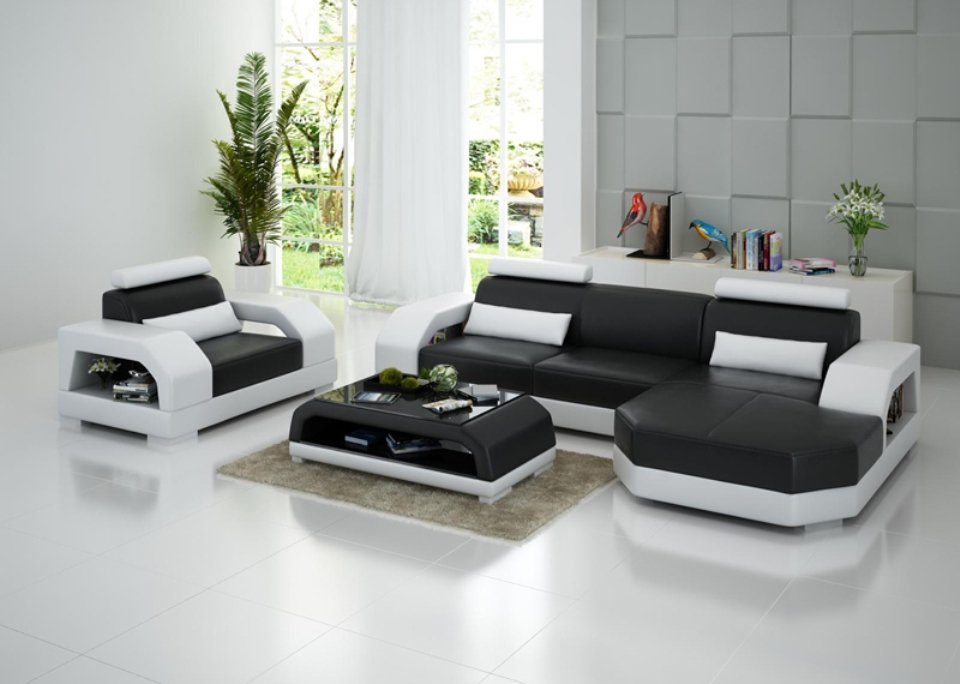 Ecksofa Wohnlandschaft Couch Design Sitzer JVmoebel 1 Ecksofa, Ledersofa + Garnitur