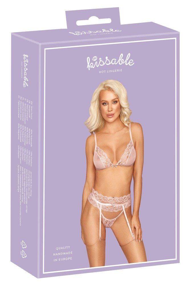 Kissable Set: Soft-BH S/M und (Set) L/XL - Strapsset verstellbar Träger rosa Strapse