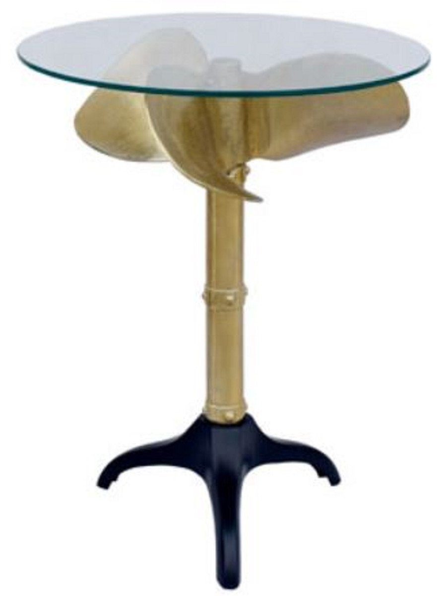 Casa Padrino Beistelltisch Designer Propeller Beistelltisch Gold / Schwarz Ø 57 x H. 73 cm - Runder Schiffspropeller Tisch mit Glasplatte - Möbel