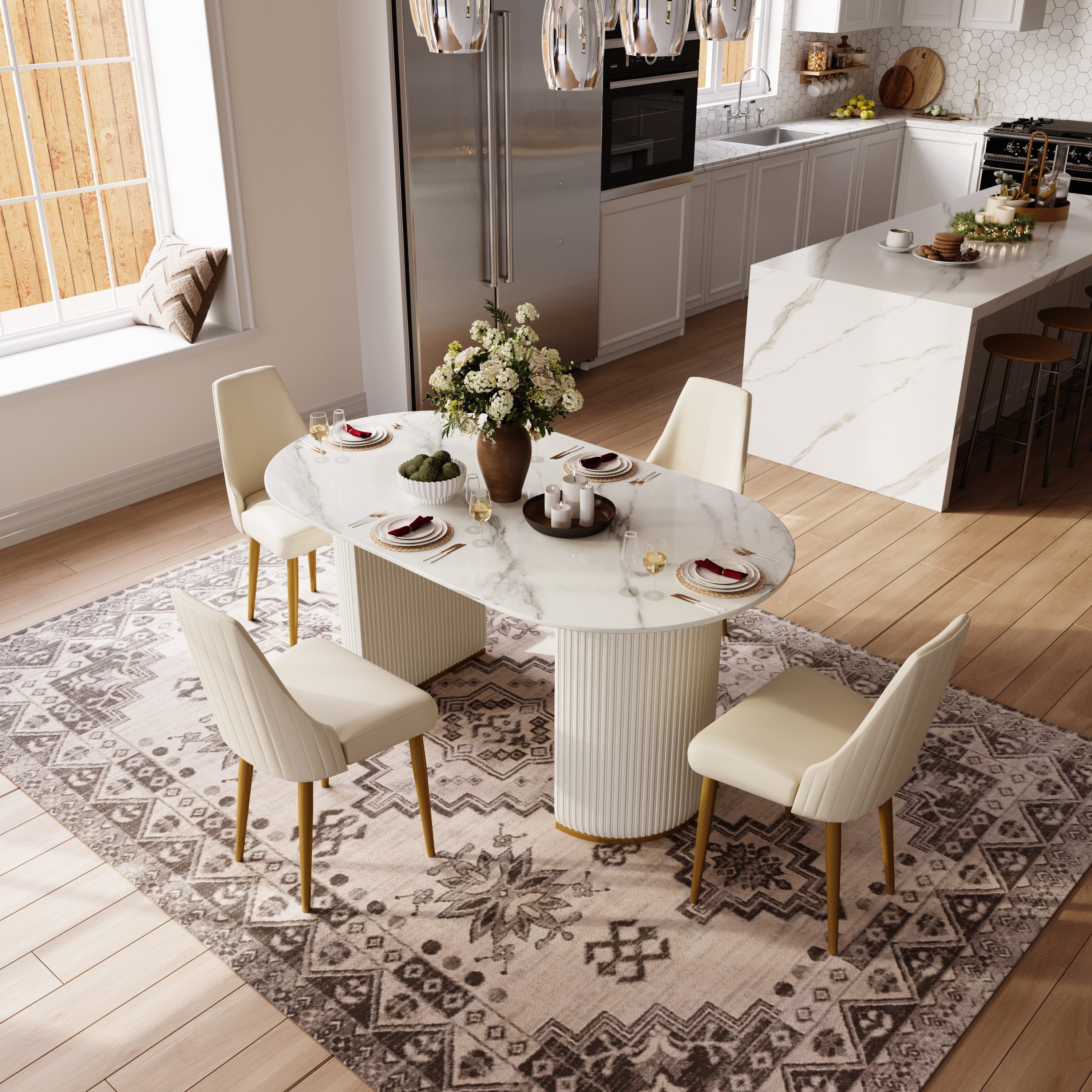 POVISON Esstisch Weißer ovaler Küchentisch, moderner Hochglanz-Esszimmertis günstig online kaufen