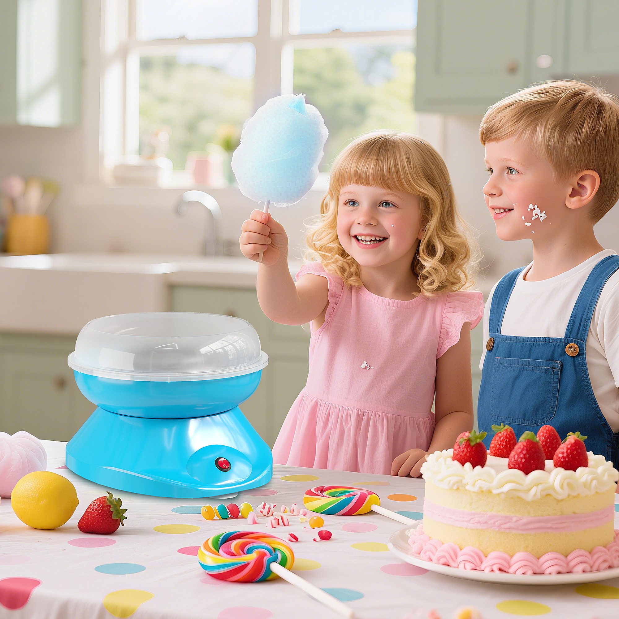 HOMCOM Zuckerwattemaschine Cotton Candy Machine Zuckerwatte Maschine mit Stäbchen und Messlöffel, Kompaktes Design, Antihaftbeschichtung, 550W