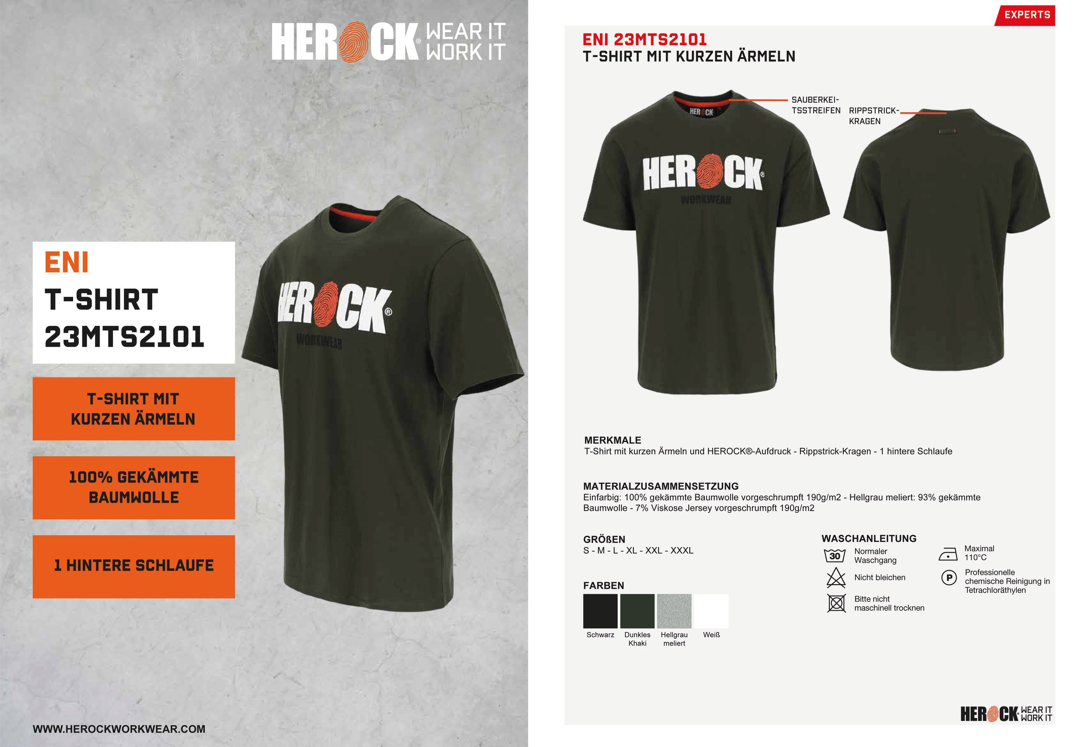 Herock T-Shirt ENI Baumwolle, mit Herock®-Aufdruck, khaki Rundhals, Tragegefühl angenehmes