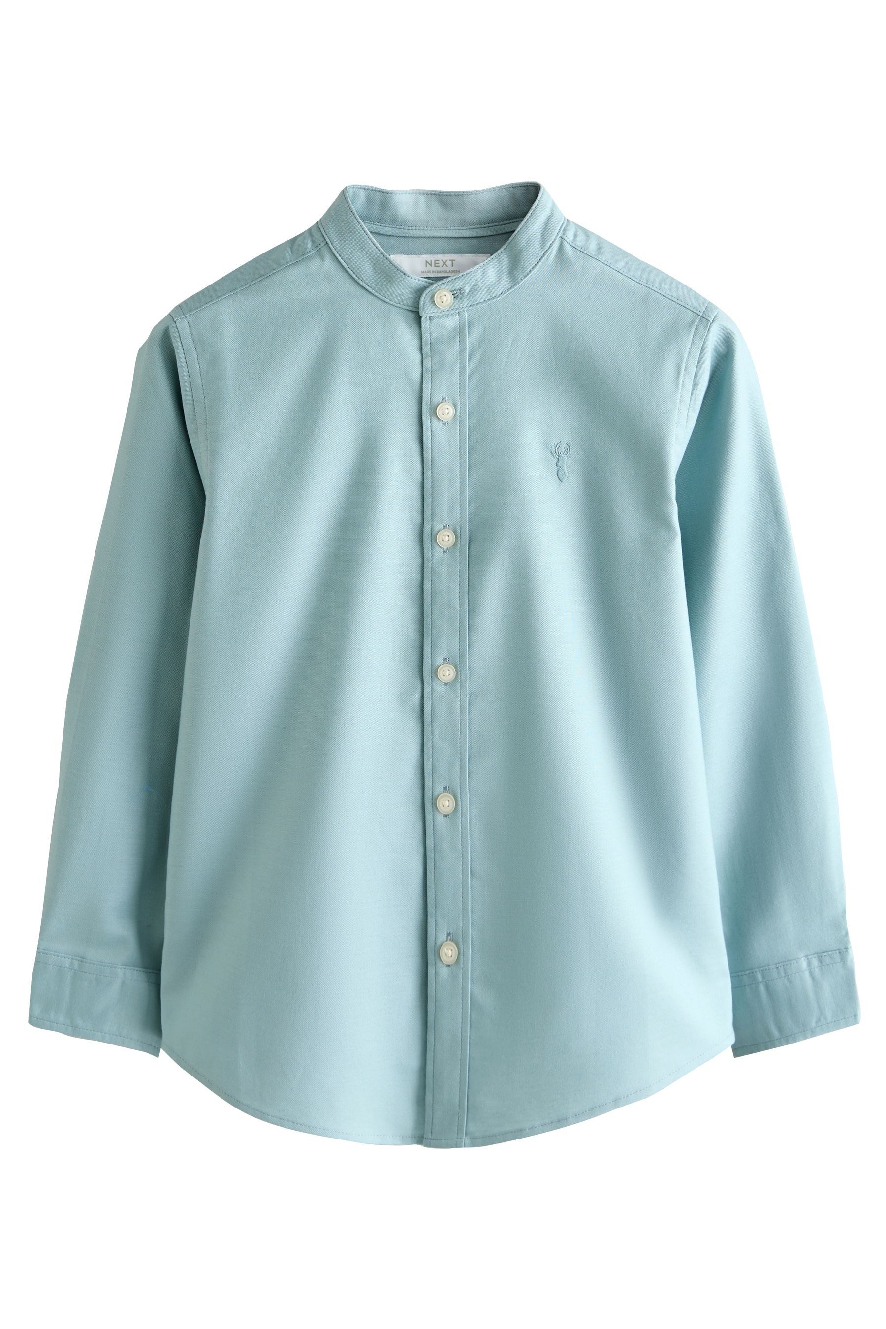 Next Langarmhemd Langärmeliges Oxford-Hemd mit Grandadkragen (1-tlg)