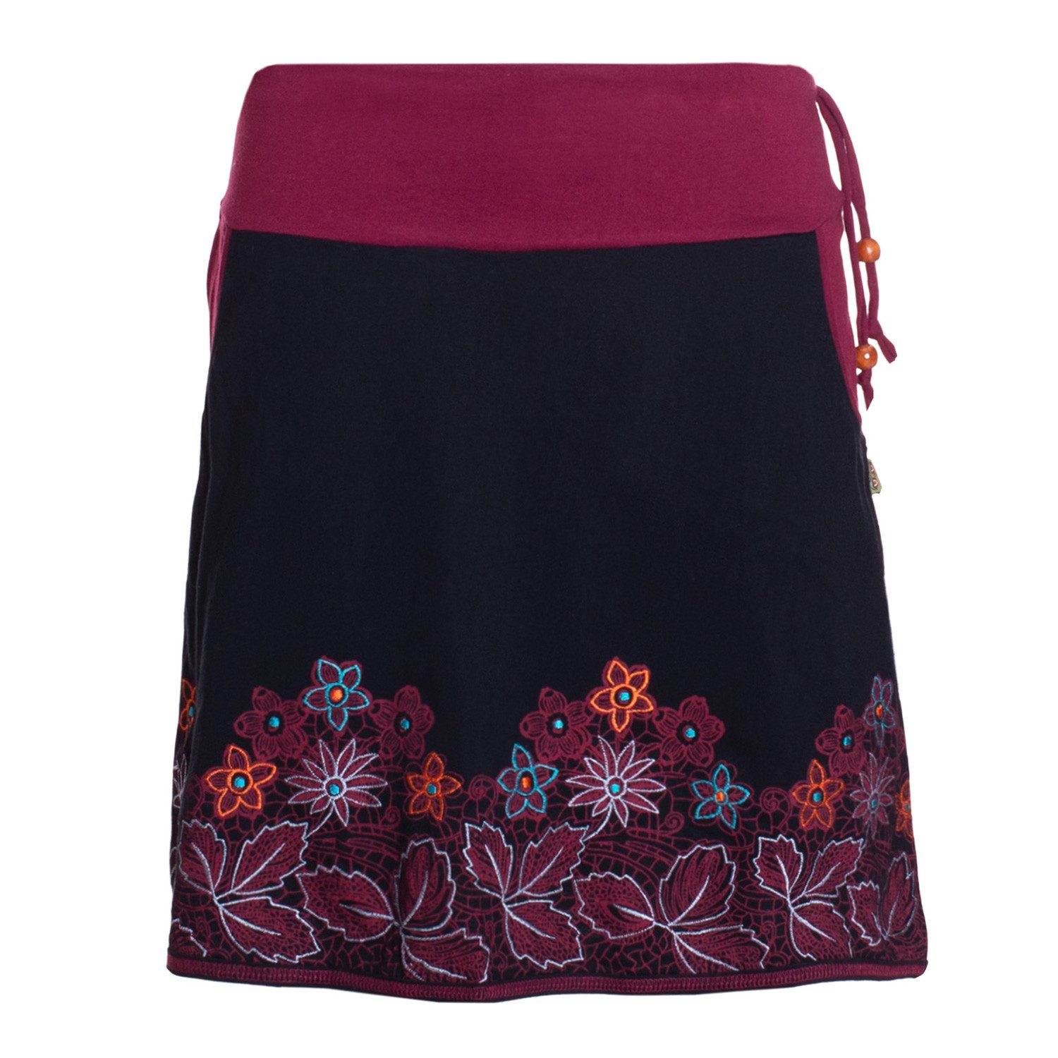 Minirock Blumen-Muster breiter Bund mit Kordel-Zug und Taschen mit Stickerei