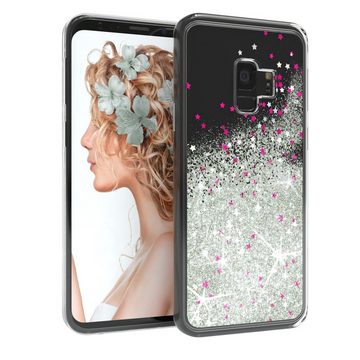 EAZY CASE Handyhülle Liquid Glittery Case für Samsung Galaxy S9 5,8 Zoll, Kratzfeste Silikonhülle stoßfestes Back Cover Phone Case Etui Silber