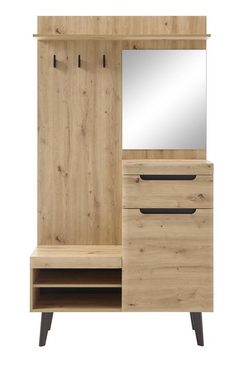 Furn.Design Kompaktgarderobe Ronson (Garderobe in Eiche Artisan mit schwarz, 110 x 200 cm) Komplett-Set 4-teilig