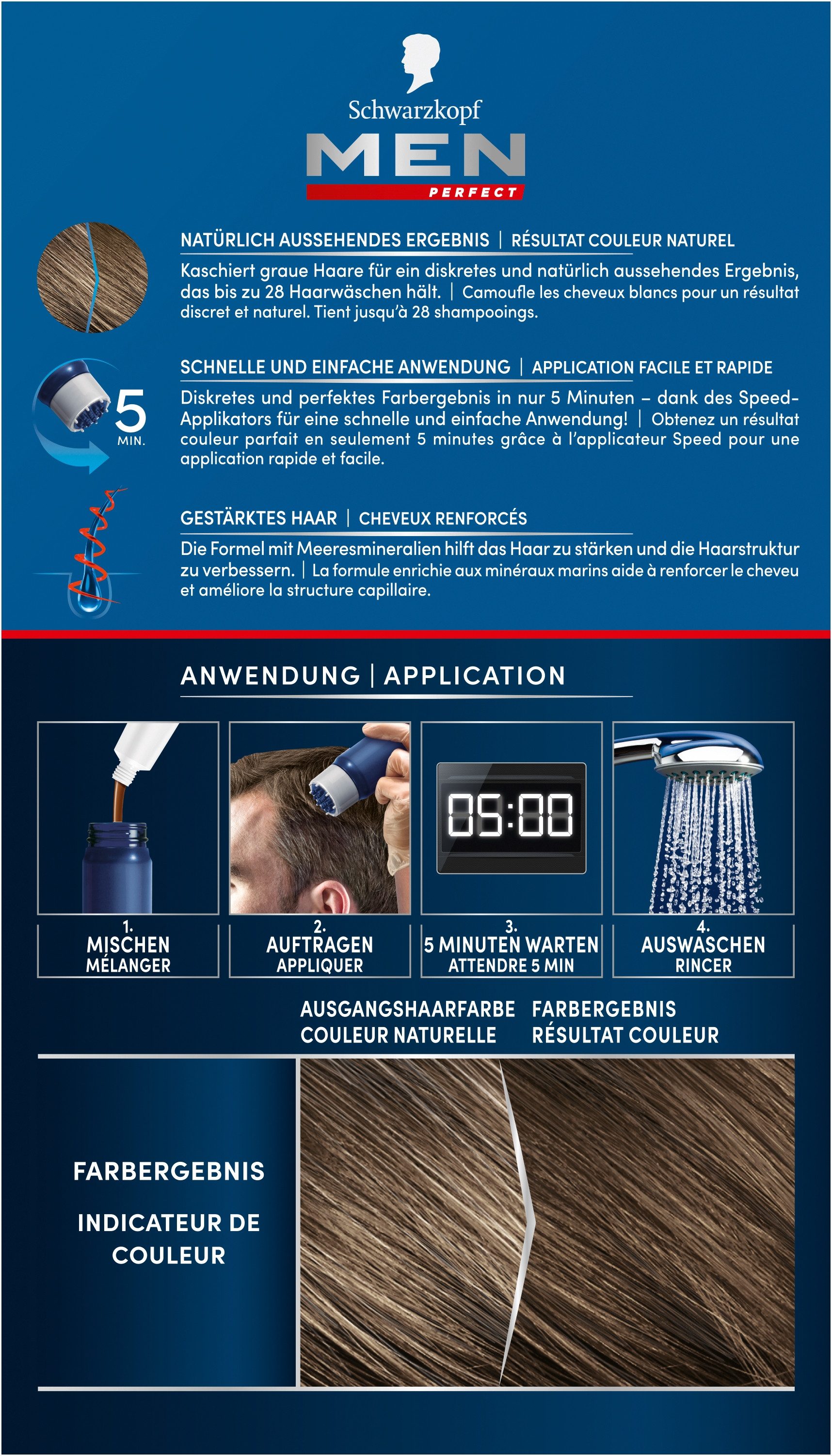 Schwarzkopf Haartönung Men Perfect 40 Dunkelblond - hält bis zu 28 Haarwäschen, Vorratspack, 3-tlg., 3x 80 ml, Anti-Grau Tönung für ein natürlich aussehendes Ergebnis