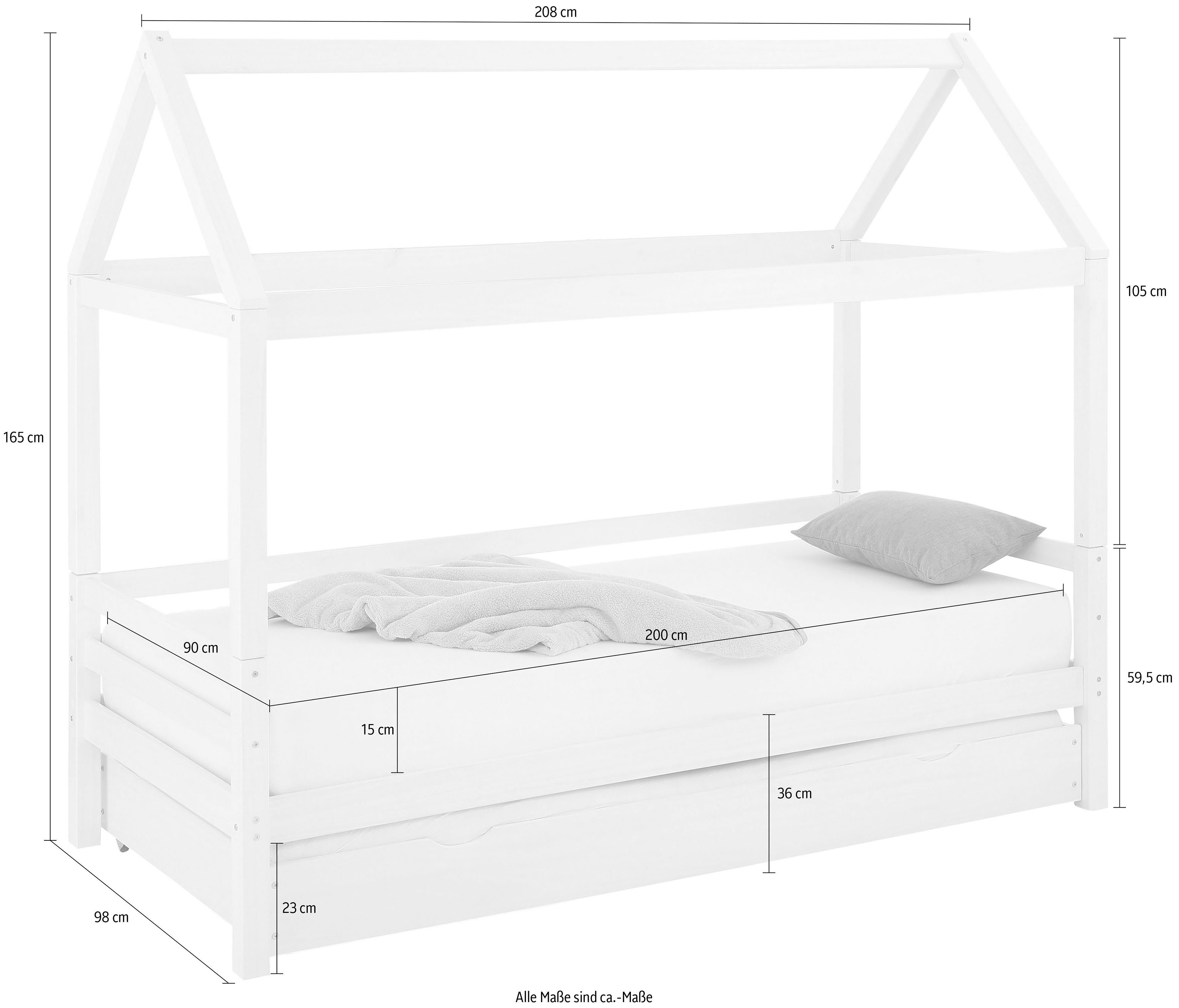 Bettschubkasten 90x200 und cm Weiß Kinderbett inklusive Lattenrost, Liegefläche Alpi, Lüttenhütt