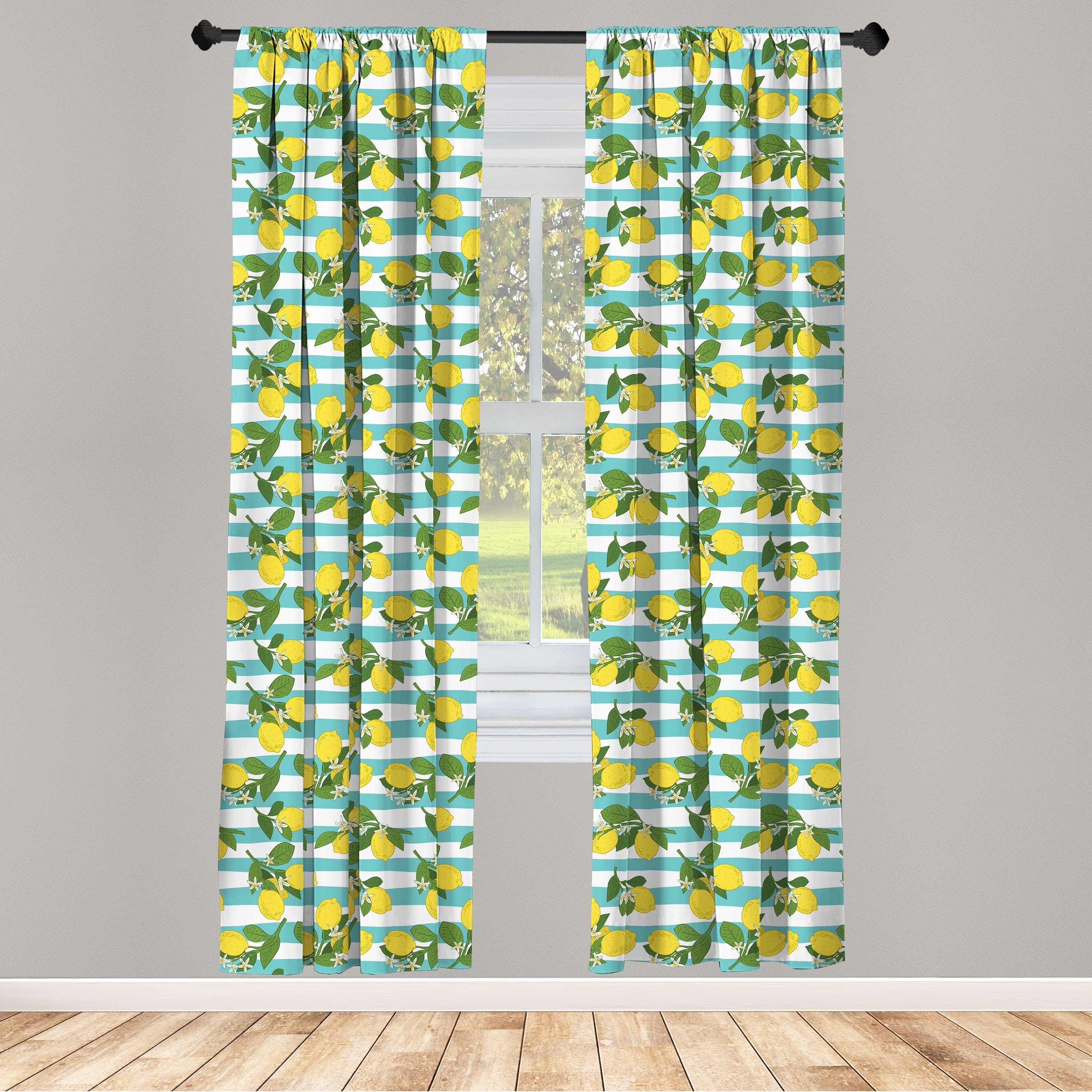 Gardine Vorhang für Wohnzimmer Schlafzimmer Dekor, Abakuhaus, Microfaser, Zitronen Zitronenblüten Blätter Kunst | Fertiggardinen