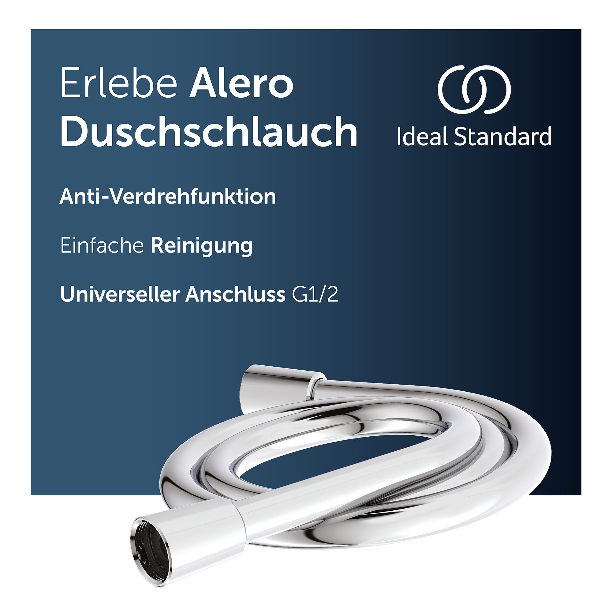 Ideal Standard Brauseschlauch Alero, Anti-Verdrehfunktion, Universal Anschluss G1/2, Einfache Reinigung
