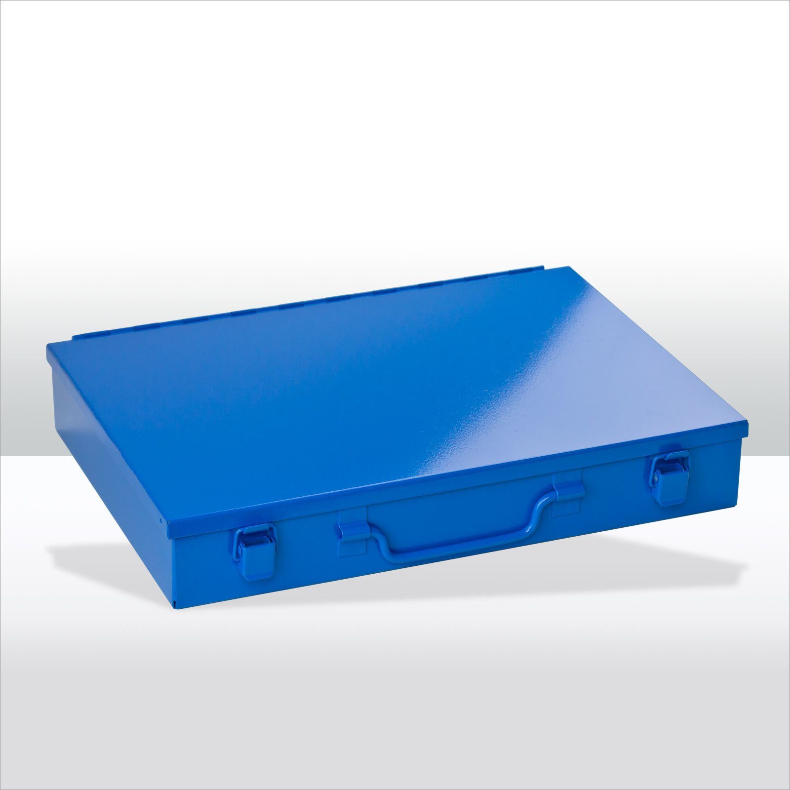 PROREGAL® Werkzeugkoffer Stahlblechkästen 5x33x23cm, Blau HxBxT Spannverschluss Fächer, mit Himmelblau 8