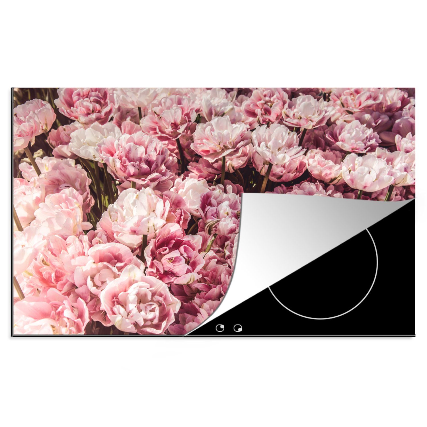 MuchoWow Herdblende-/Abdeckplatte Blumen - Natur - Rosa, Vinyl, (1 tlg), 81x52 cm, Induktionskochfeld Schutz für die küche, Ceranfeldabdeckung