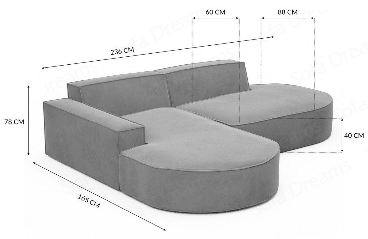 Mini Ecksofa L hellgrau84 Designer Lounge Sofa Alegranza Ecksofa Dreams Stoffsofa, Samtstoff Loungesofa