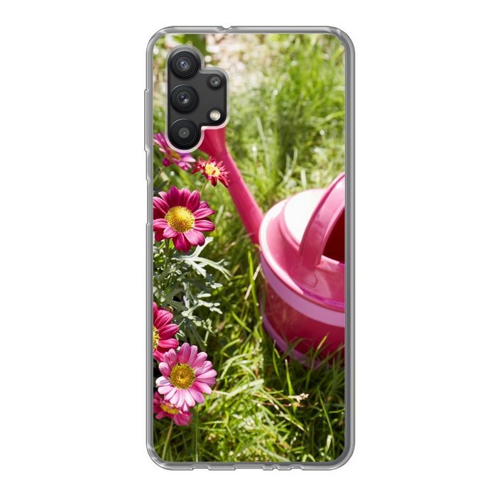 MuchoWow Handyhülle Blumen - Gießkanne - Rosa Handyhülle Samsung Galaxy A32 5G Smartphone-Bumper Print Handy