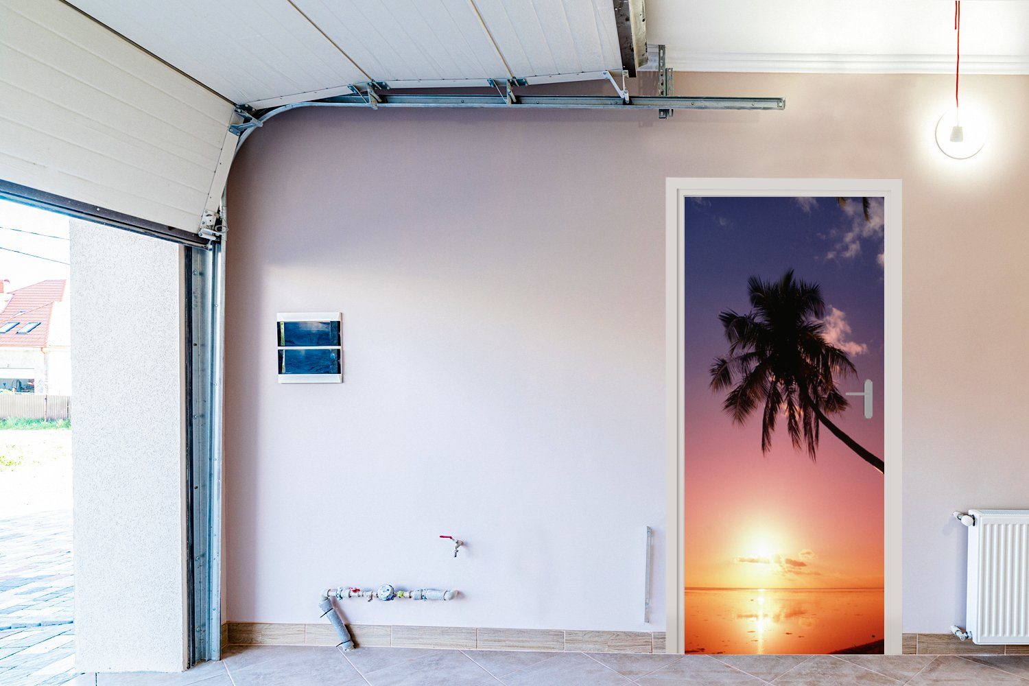 MuchoWow Türtapete Silhouette bei Fototapete Sonnenuntergang, für (1 Matt, Tür, 75x205 cm Türaufkleber, von St), Palmen bedruckt