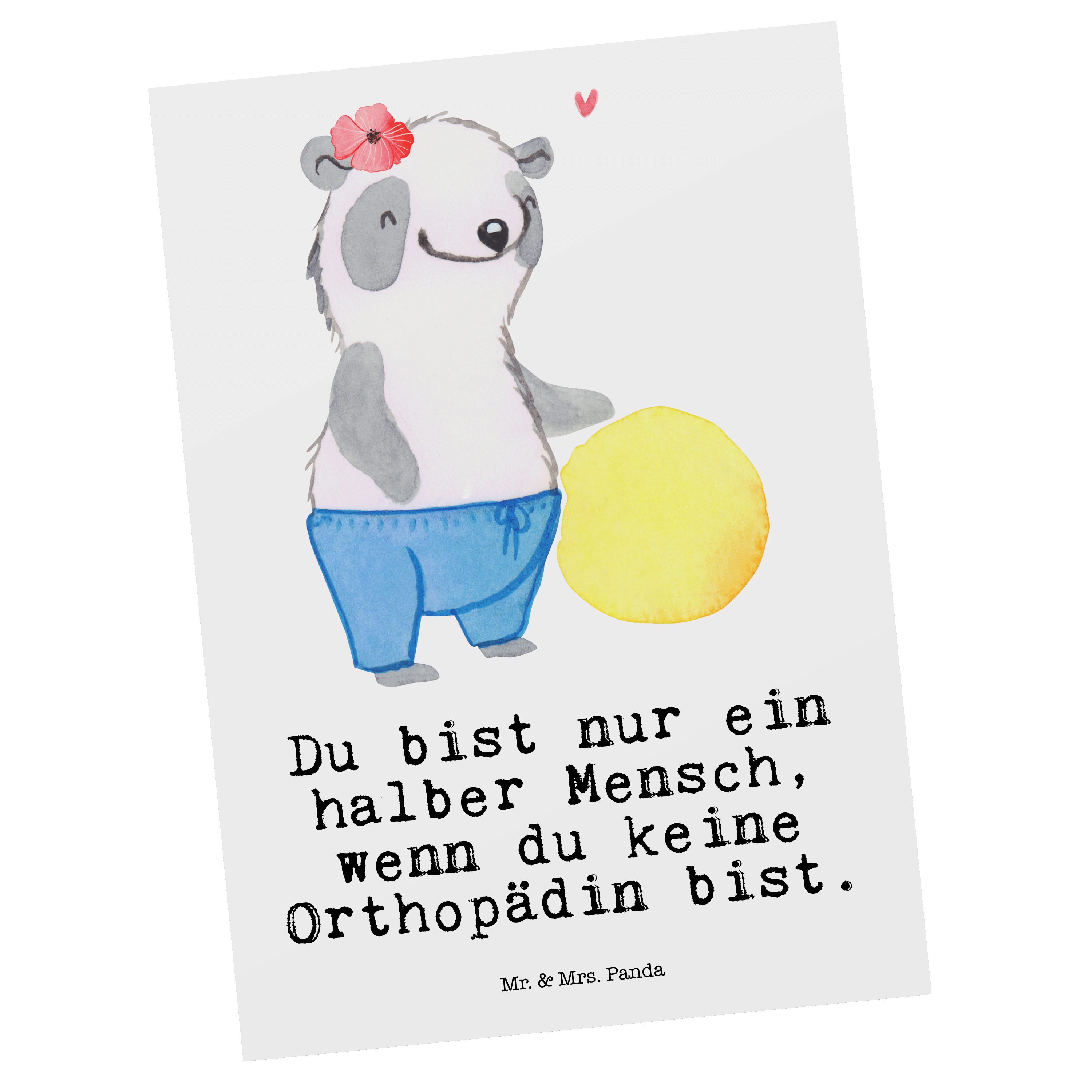 Mr. & Mrs. Panda Postkarte Orthopädin mit Herz - Weiß - Geschenk, Ansichtskarte, Schenken, Danke